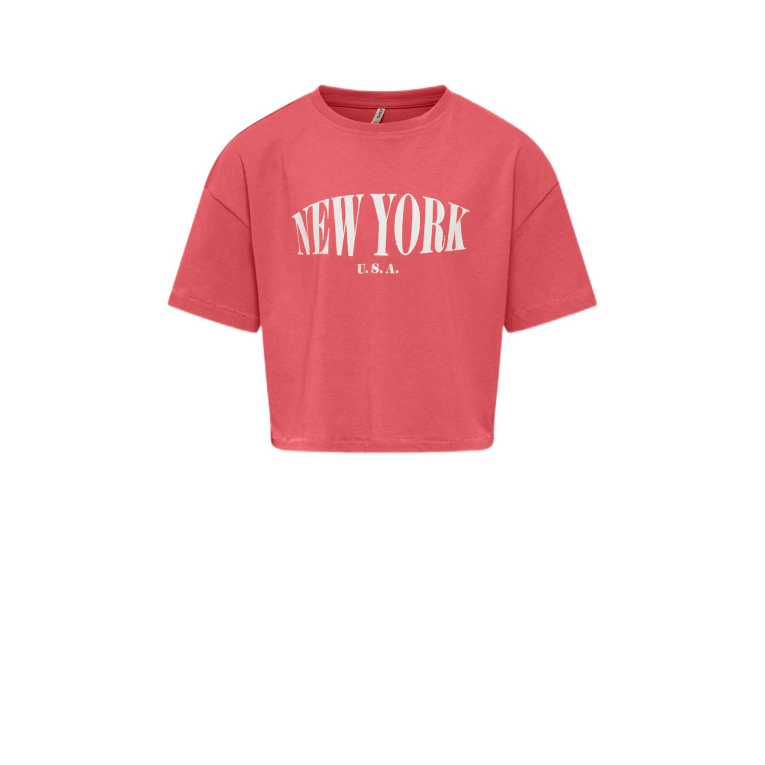 ONLY KIDS GIRL T-shirt KOGOLIVIA met tekst koraalroze