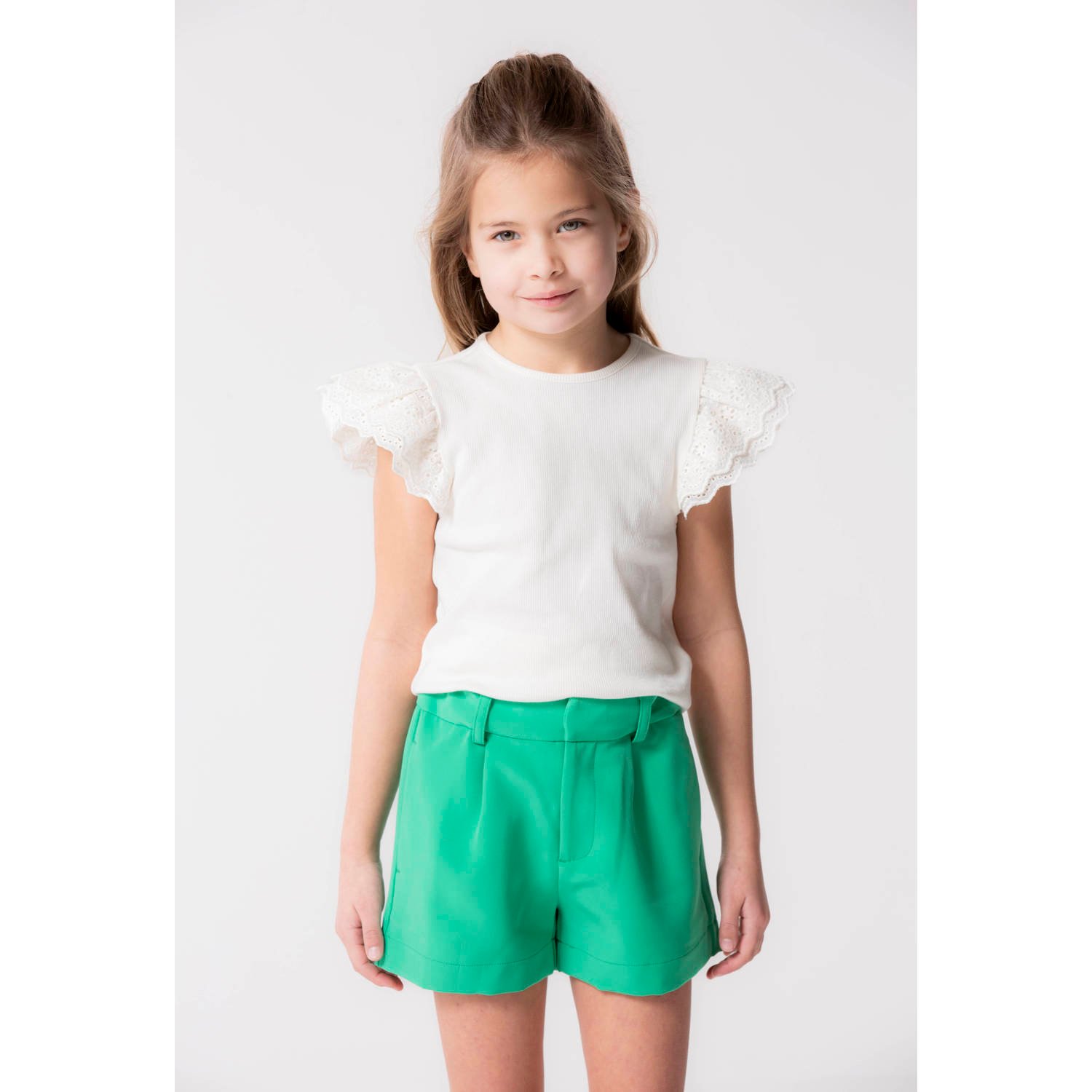 Only KIDS GIRL top KOGZENIA wit Meisjes Stretchkatoen Ronde hals Effen 146 152