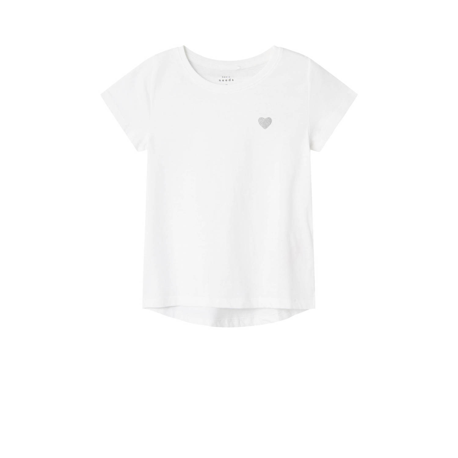 Name it KIDS T-shirt NKFVIOLINE met printopdruk en glitters wit Meisjes Katoen Ronde hals 122 128