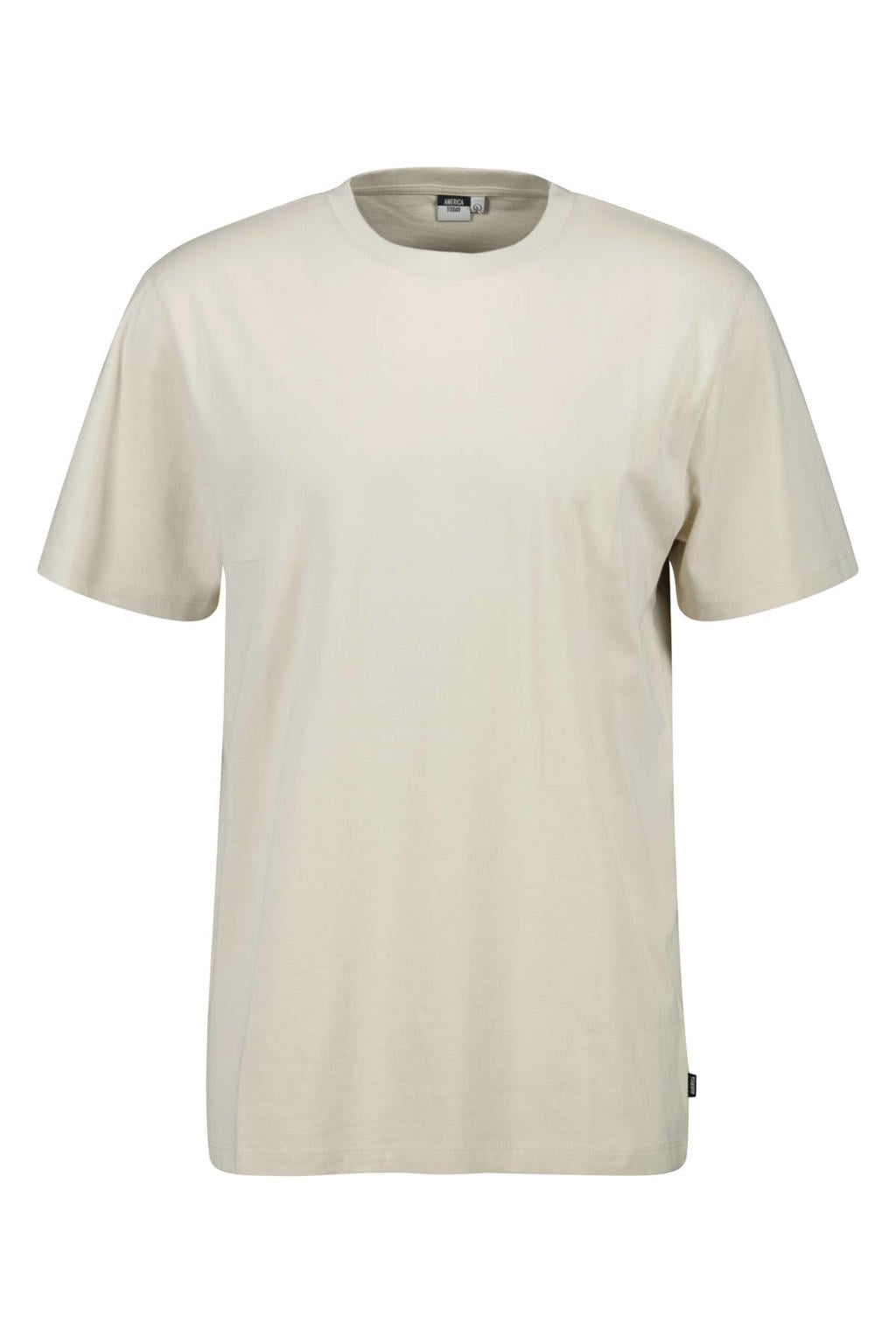 Beige heren America Today regular T-shirt van katoen met effen, korte mouwen en ronde hals