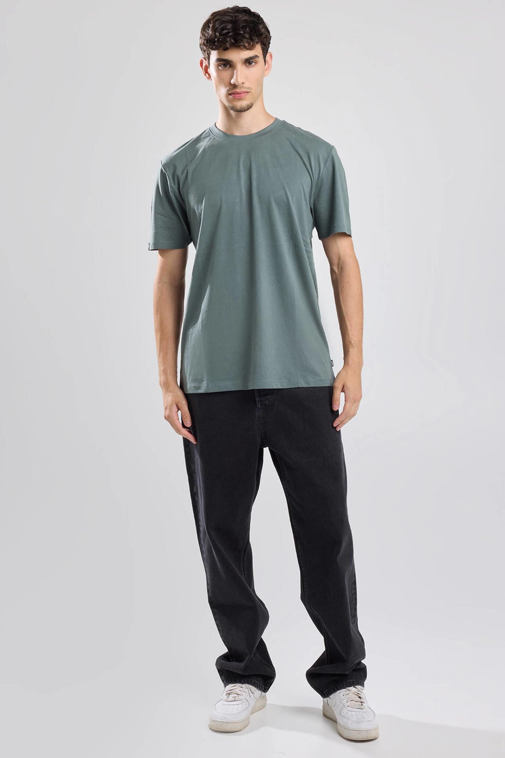 Groene heren America Today oversized T-shirt Eric van katoen met effen, korte mouwen en ronde hals