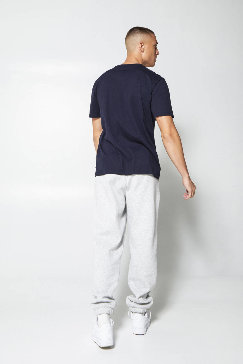 Blauwe heren America Today regular T-shirt van katoen met effen, korte mouwen en ronde hals