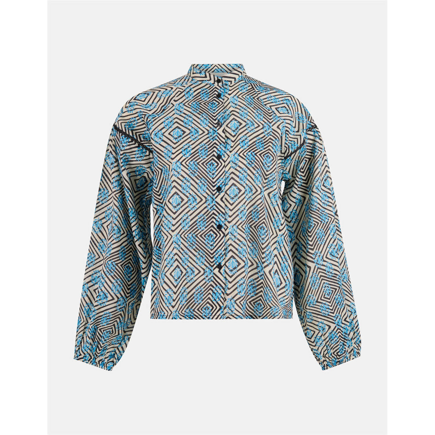 Shoeby blouse met all over print blauw zwart ecru