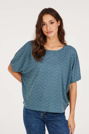 top met all over print blauw