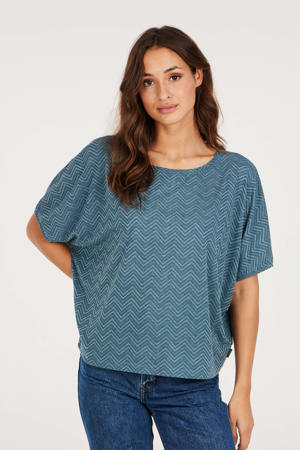 top met all over print blauw