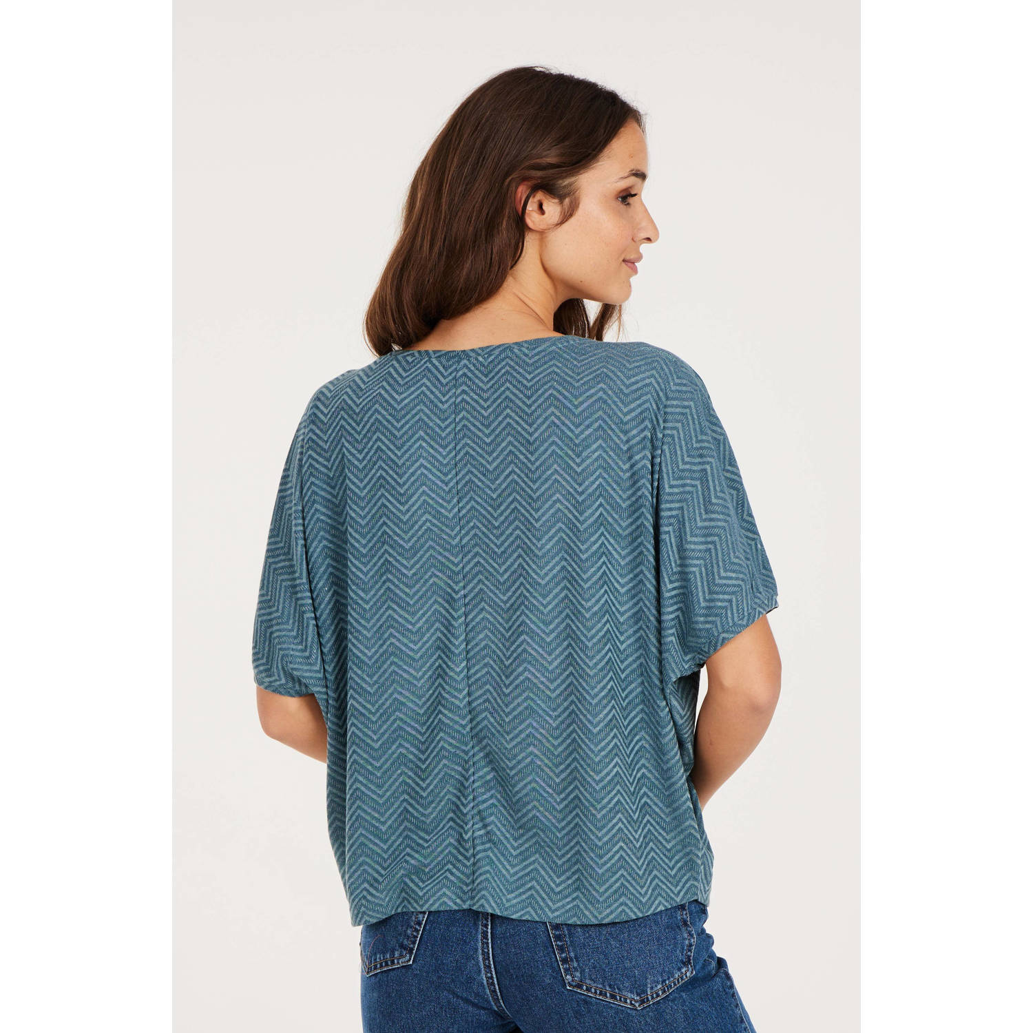 Protest top met all over print blauw