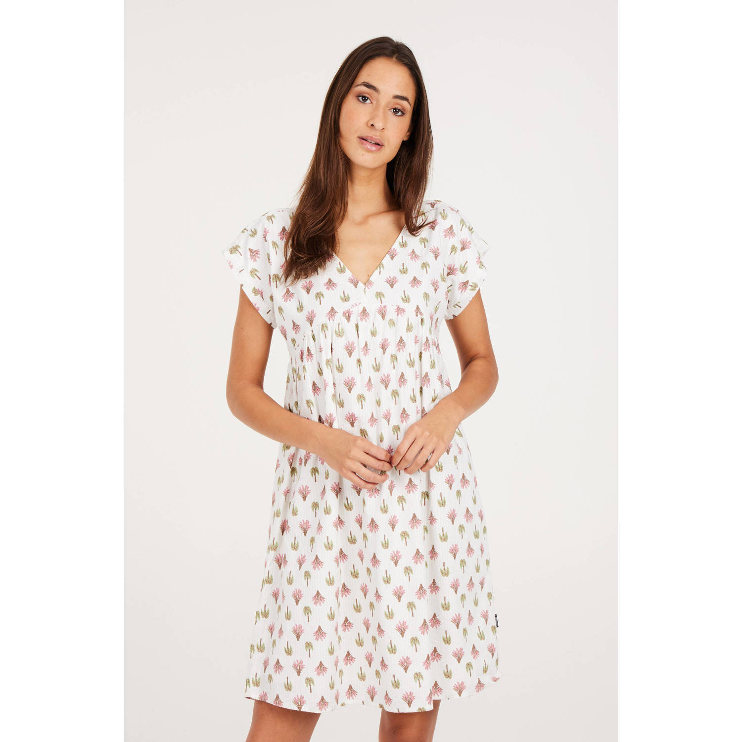 Protest jurk met all over print wit roze groen