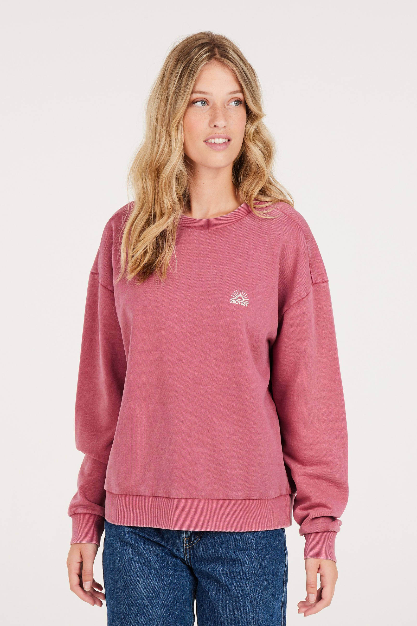 Protest sweater met backprint roze wehkamp