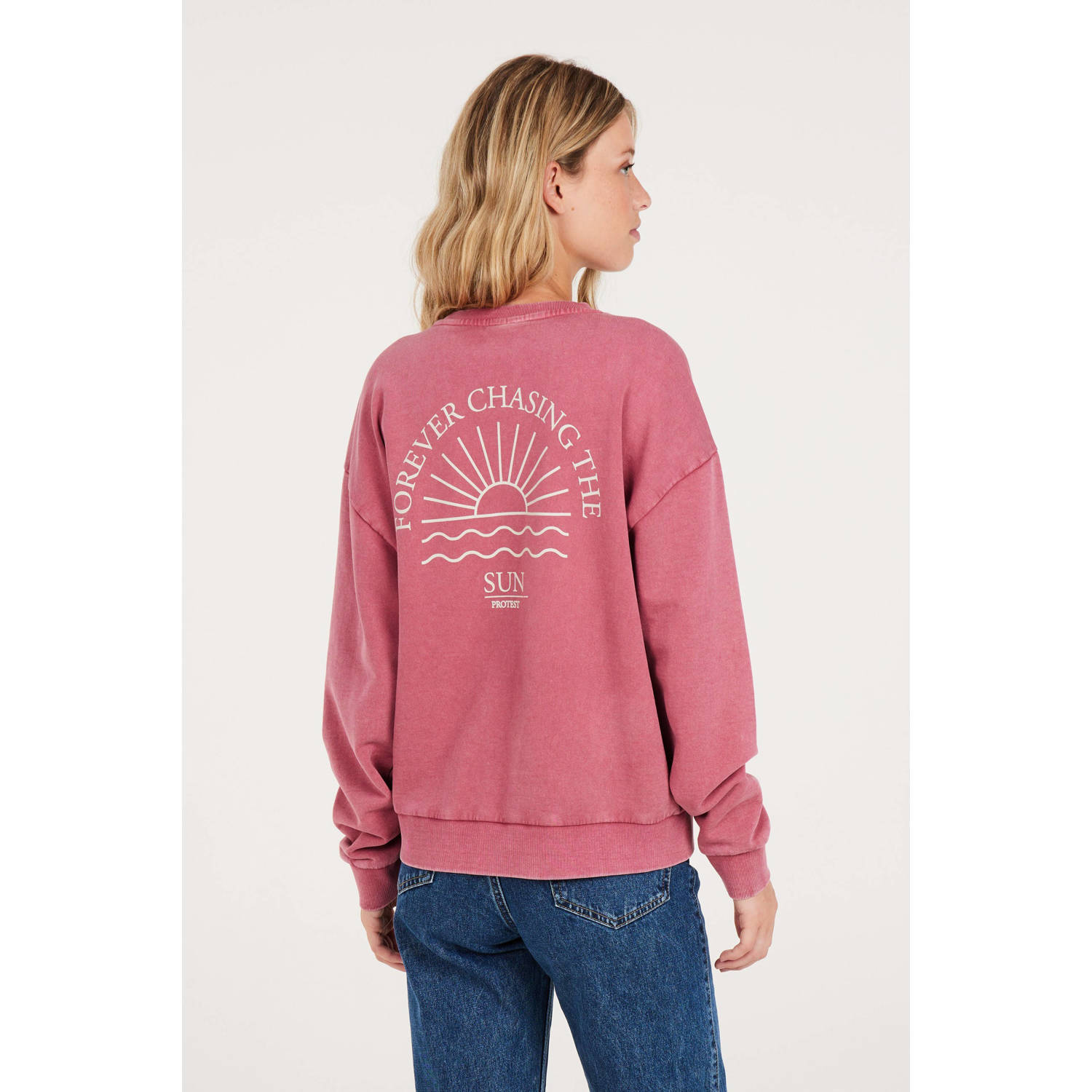 Protest sweater met backprint roze