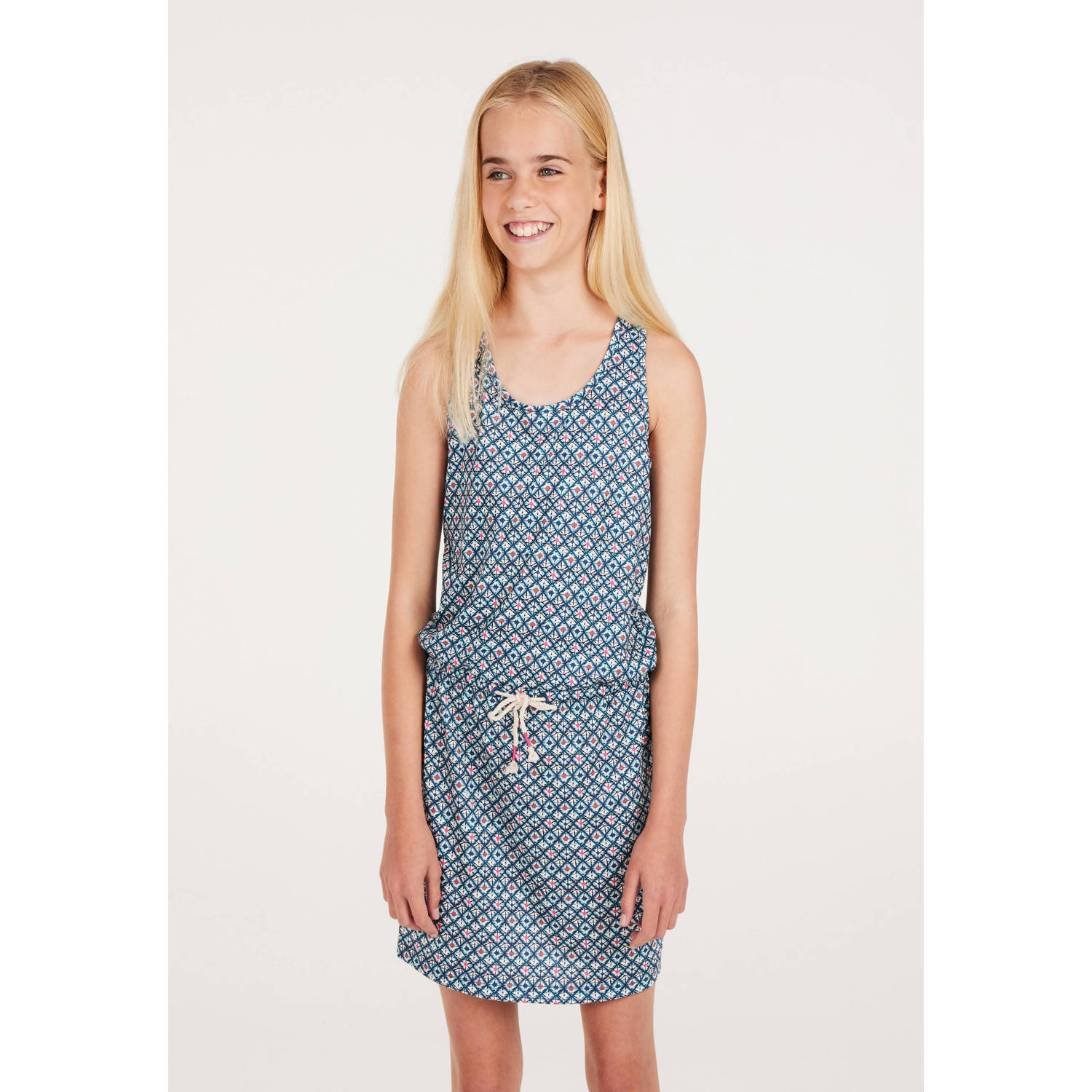 Protest jurk met all over print blauw wit rood Meisjes Viscose Ronde hals 104