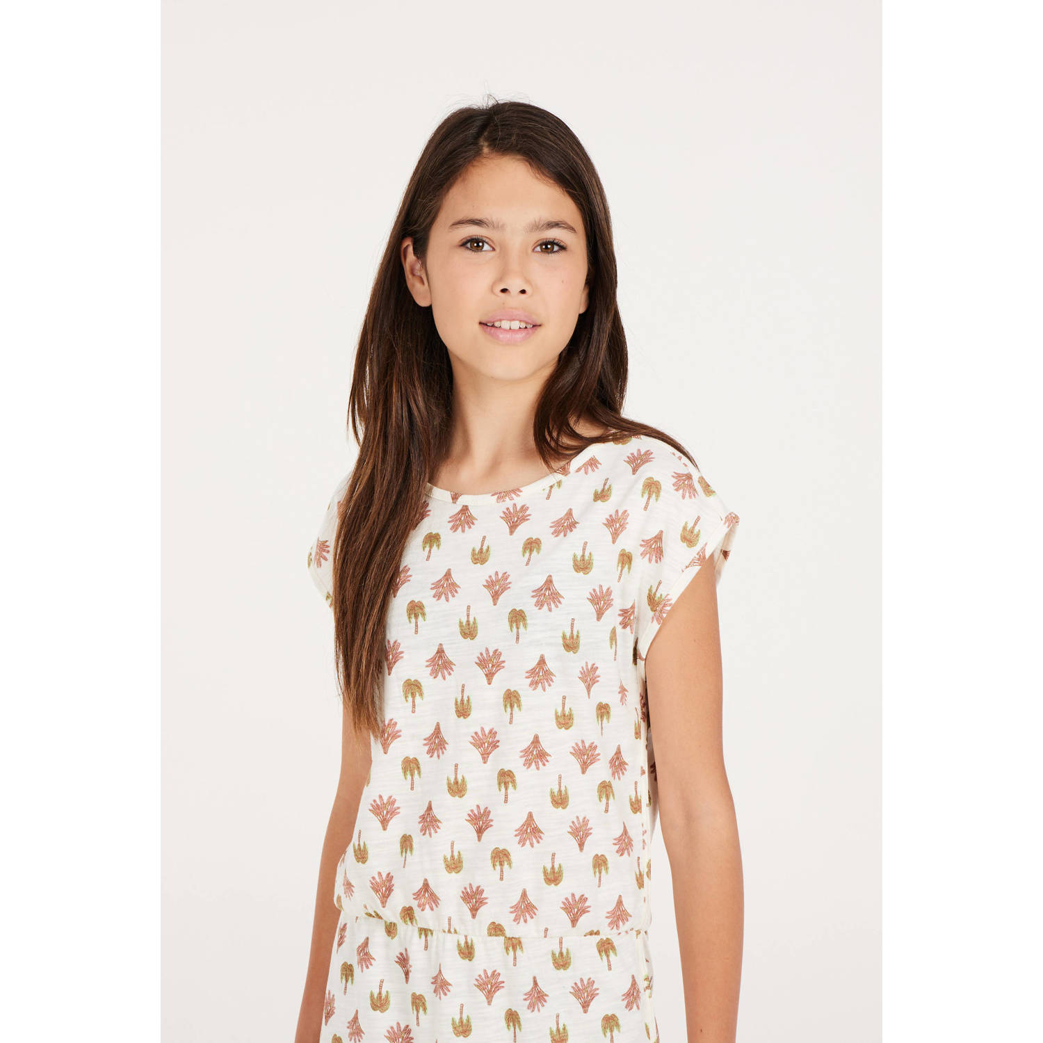 Protest jurk met all over print wit roze groen