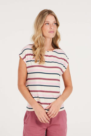 gestreept T-shirt ecru/oudroze/blauw