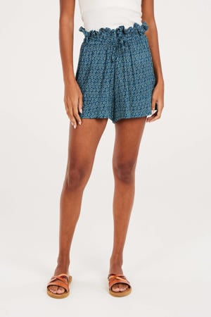 high waist loose fit short met all over print blauw