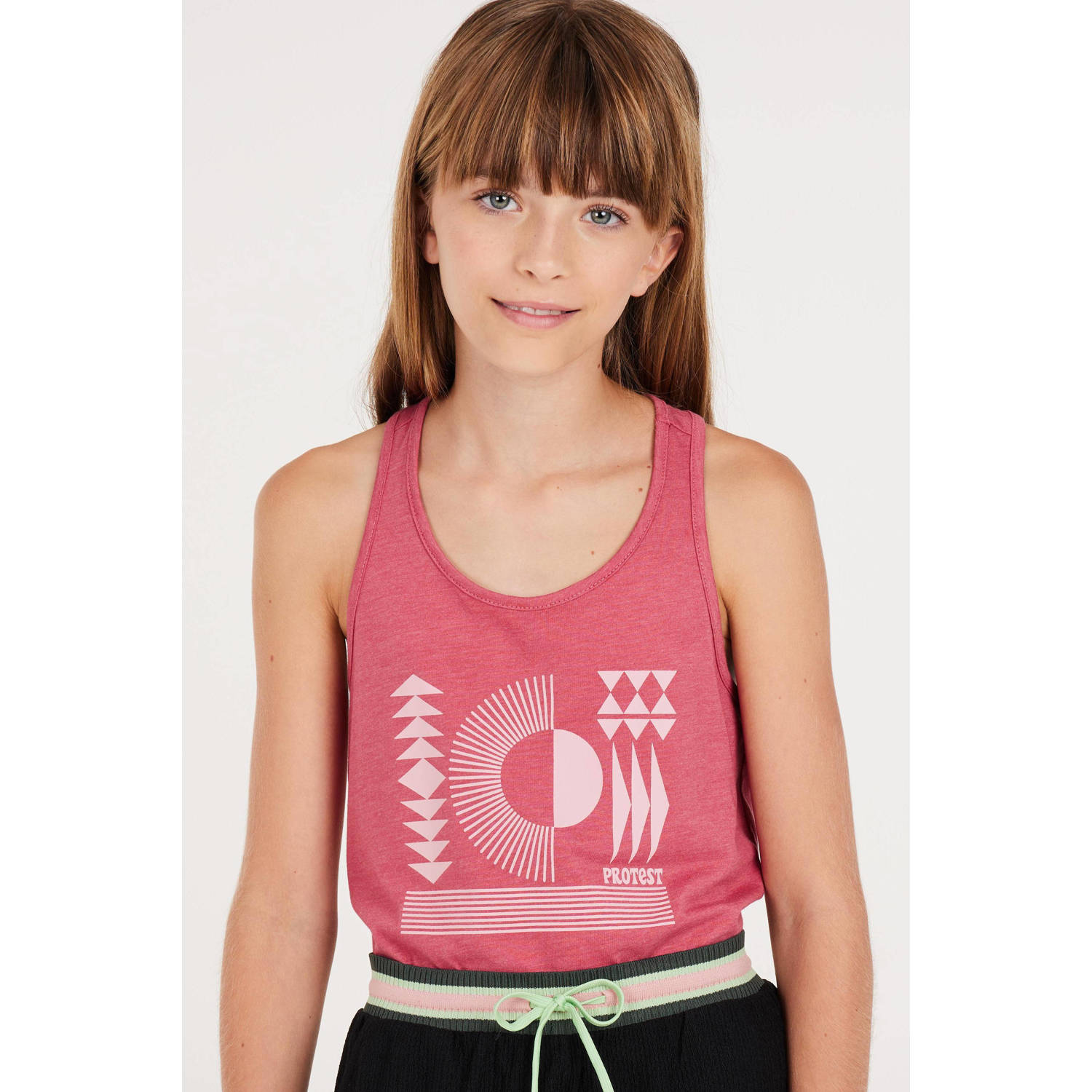 Protest singlet met printopdruk roze wit Meisjes Katoen Ronde hals Printopdruk 176