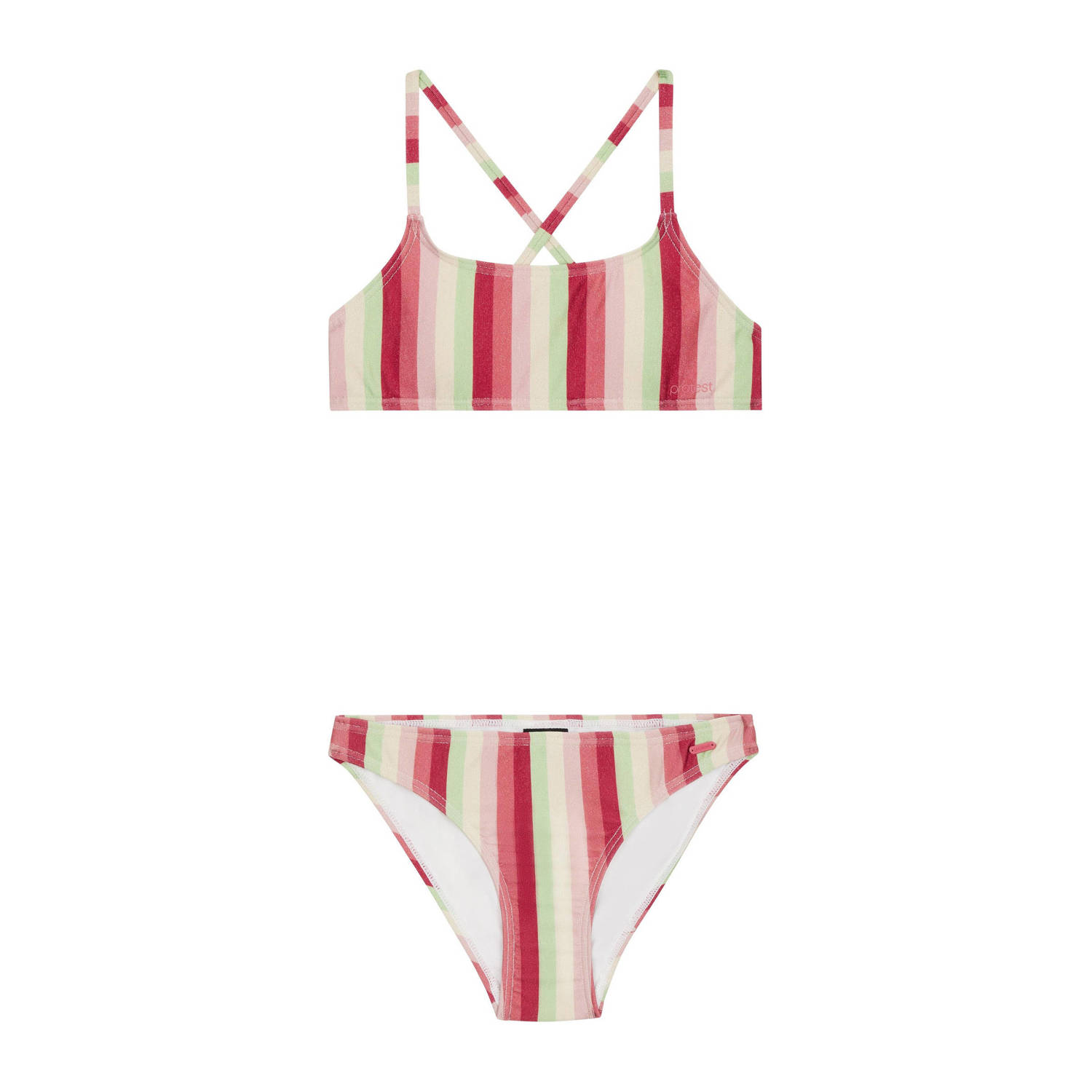 Protest crop bikini met lurex PRTSHEILA JR roze groen Meisjes Polyester 140