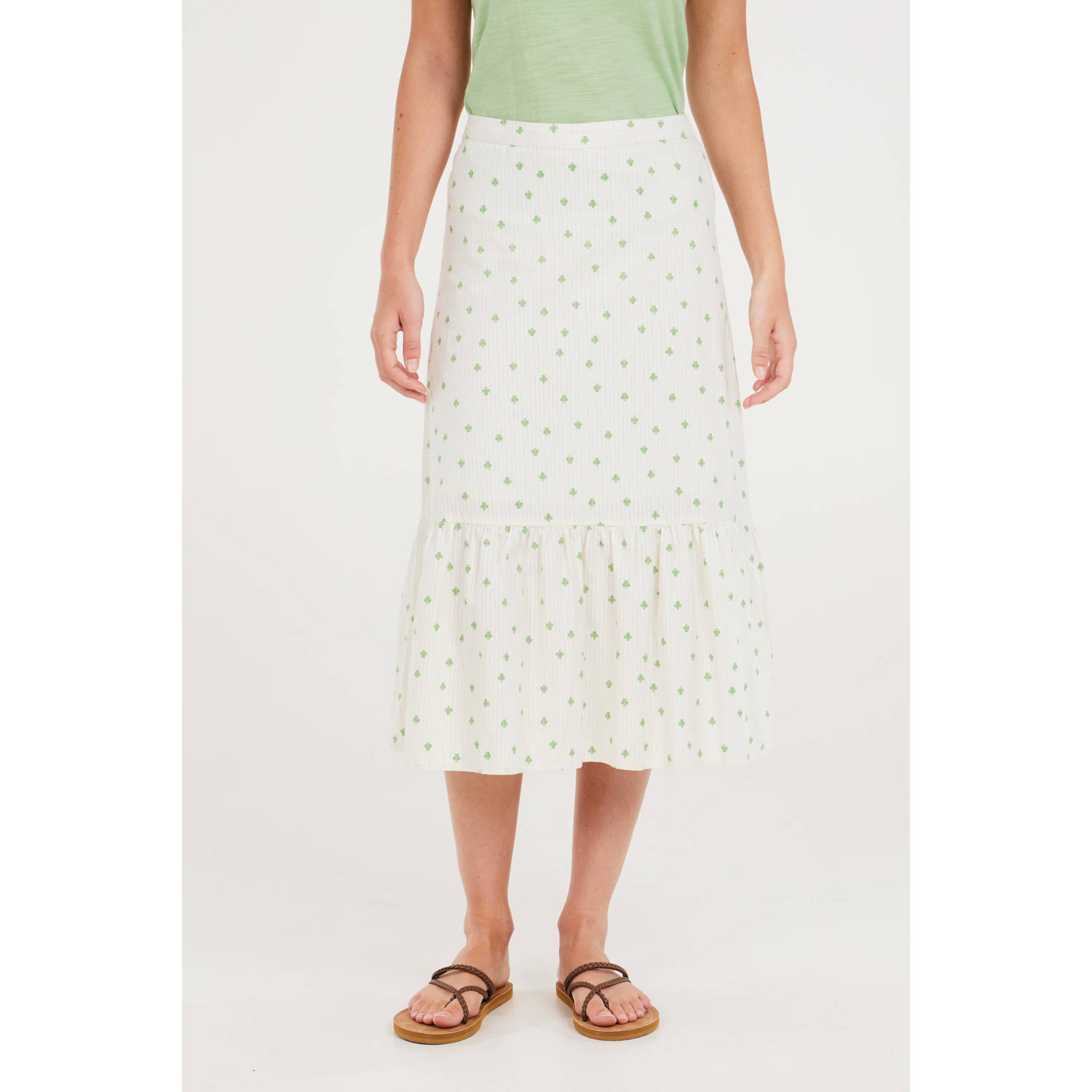 Protest midi rok met all over print ecru groen