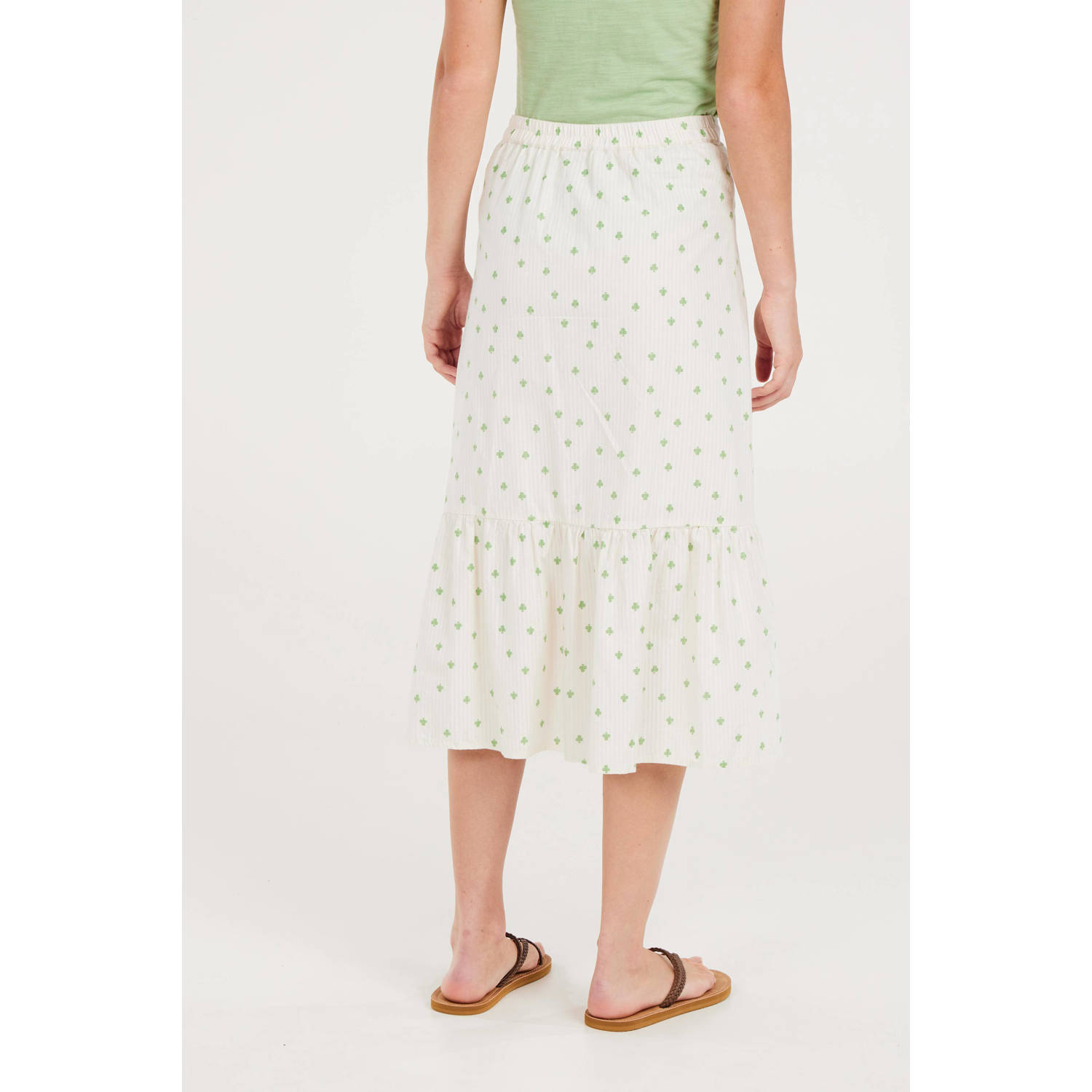 Protest midi rok met all over print ecru groen