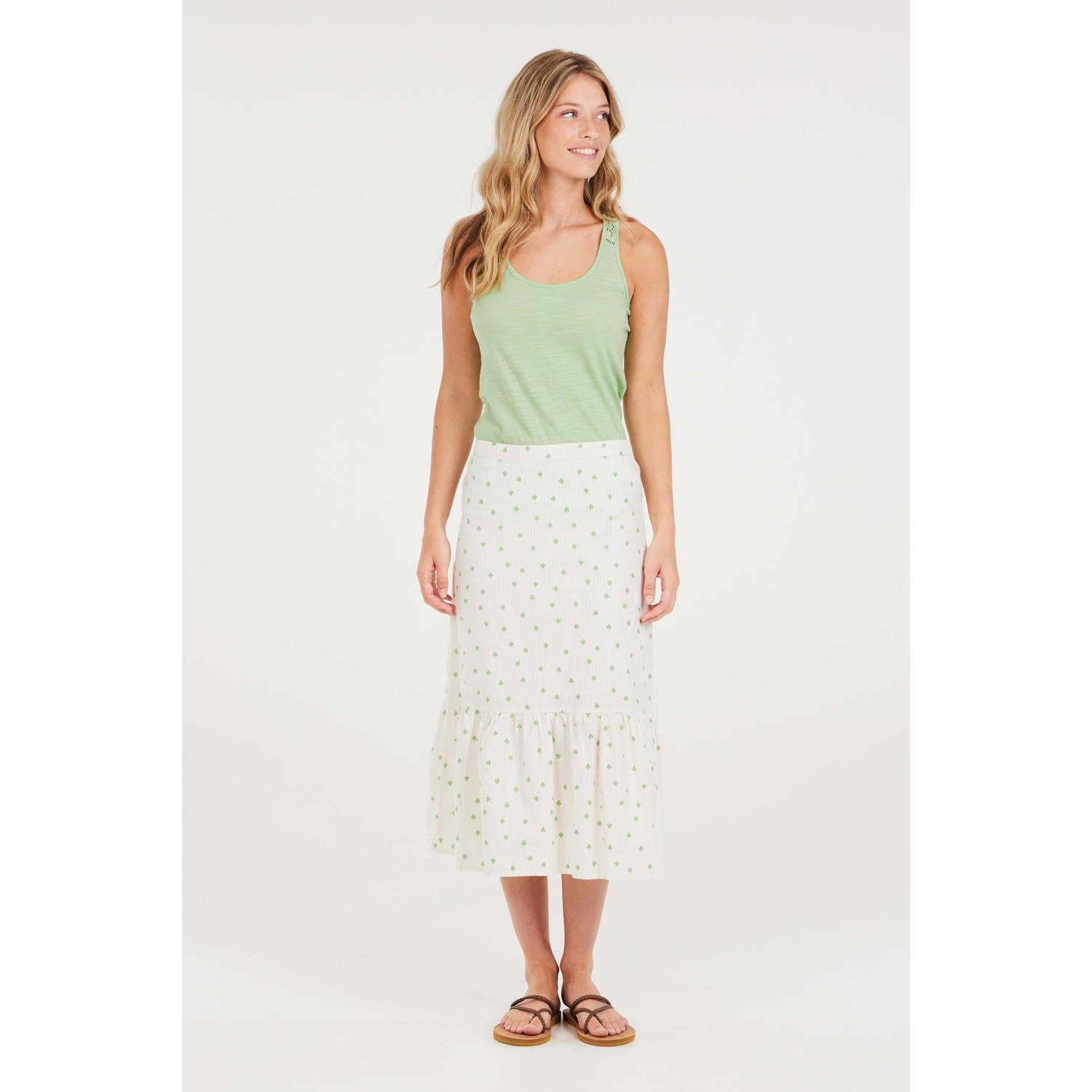 Protest midi rok met all over print ecru groen