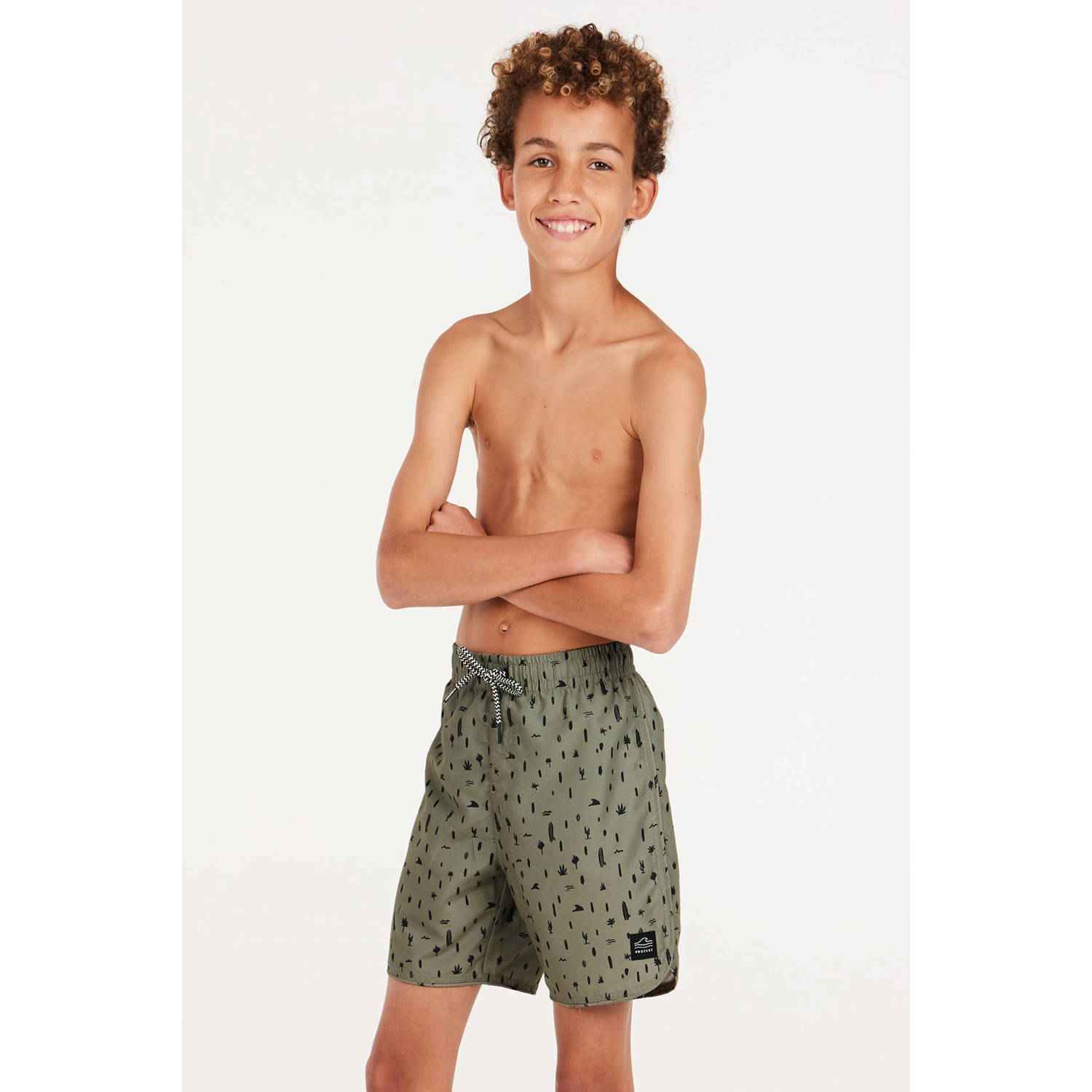 Protest zwemshort PRTSAUL JR groen Jongens Polyester All over print 152