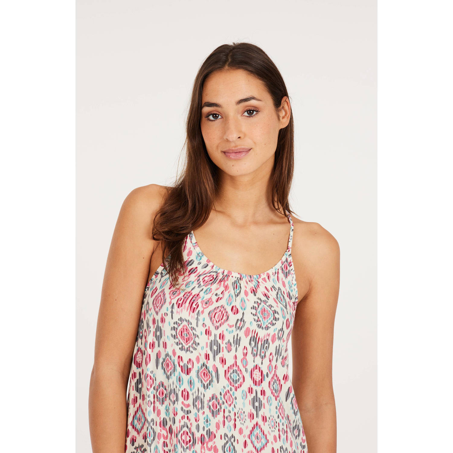 Protest jurk met all over print ecru rood blauw