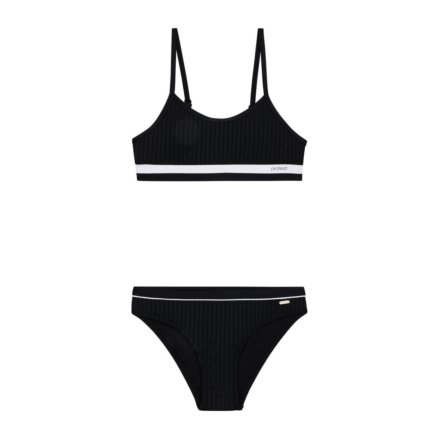 Protest crop bikini PRTROSY JR zwart wit Meisjes Polyester Streep 152