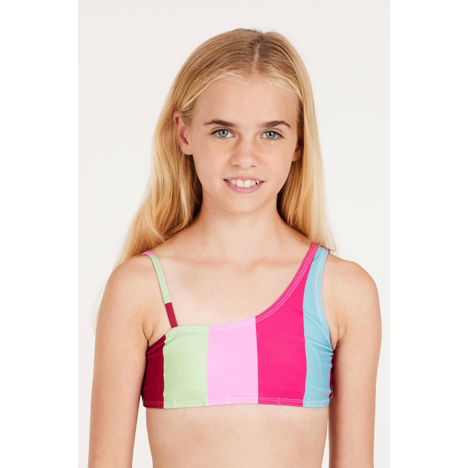 Protest one shoulder bikini PRTFEE JR roze blauw groen