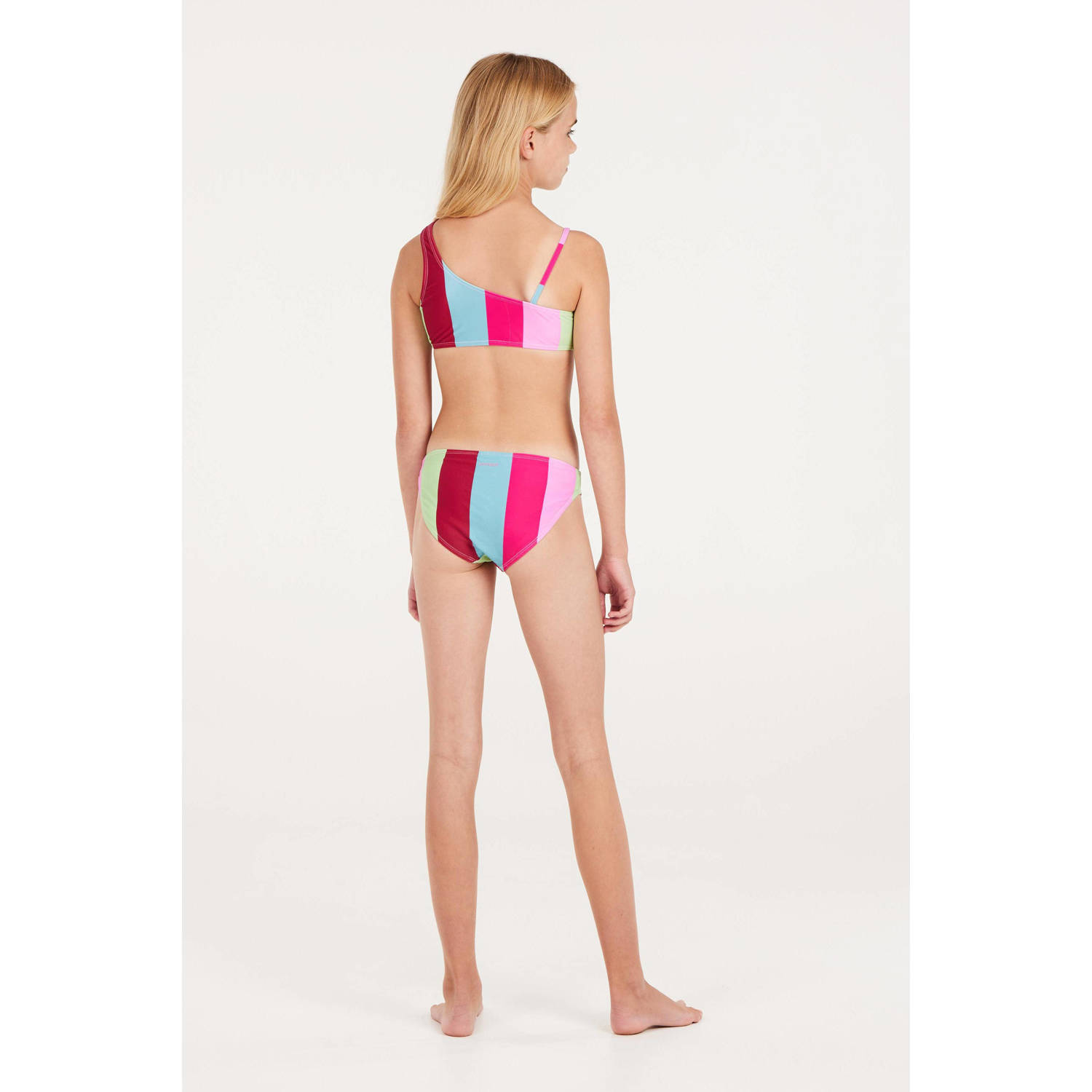 Protest one shoulder bikini PRTFEE JR roze blauw groen