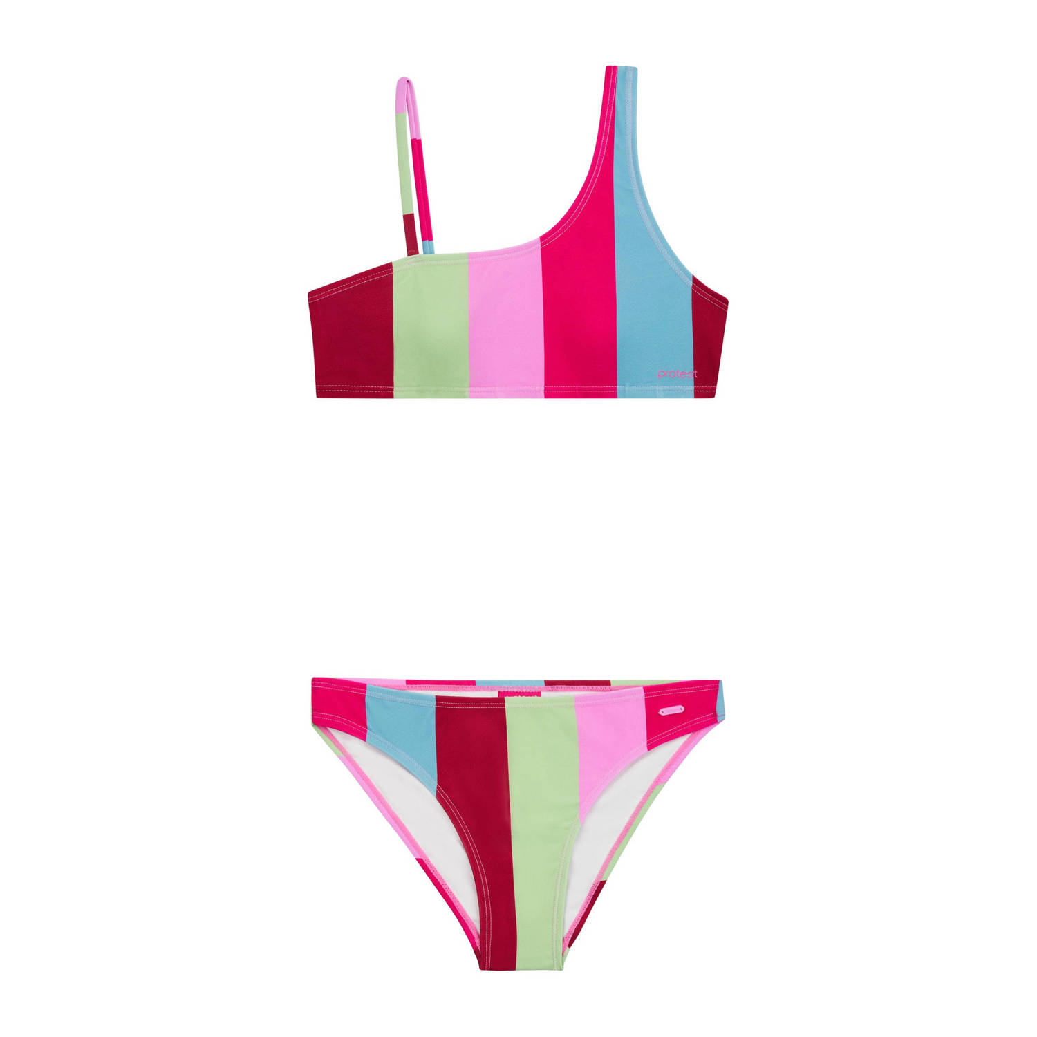 Protest one shoulder bikini PRTFEE JR roze blauw groen