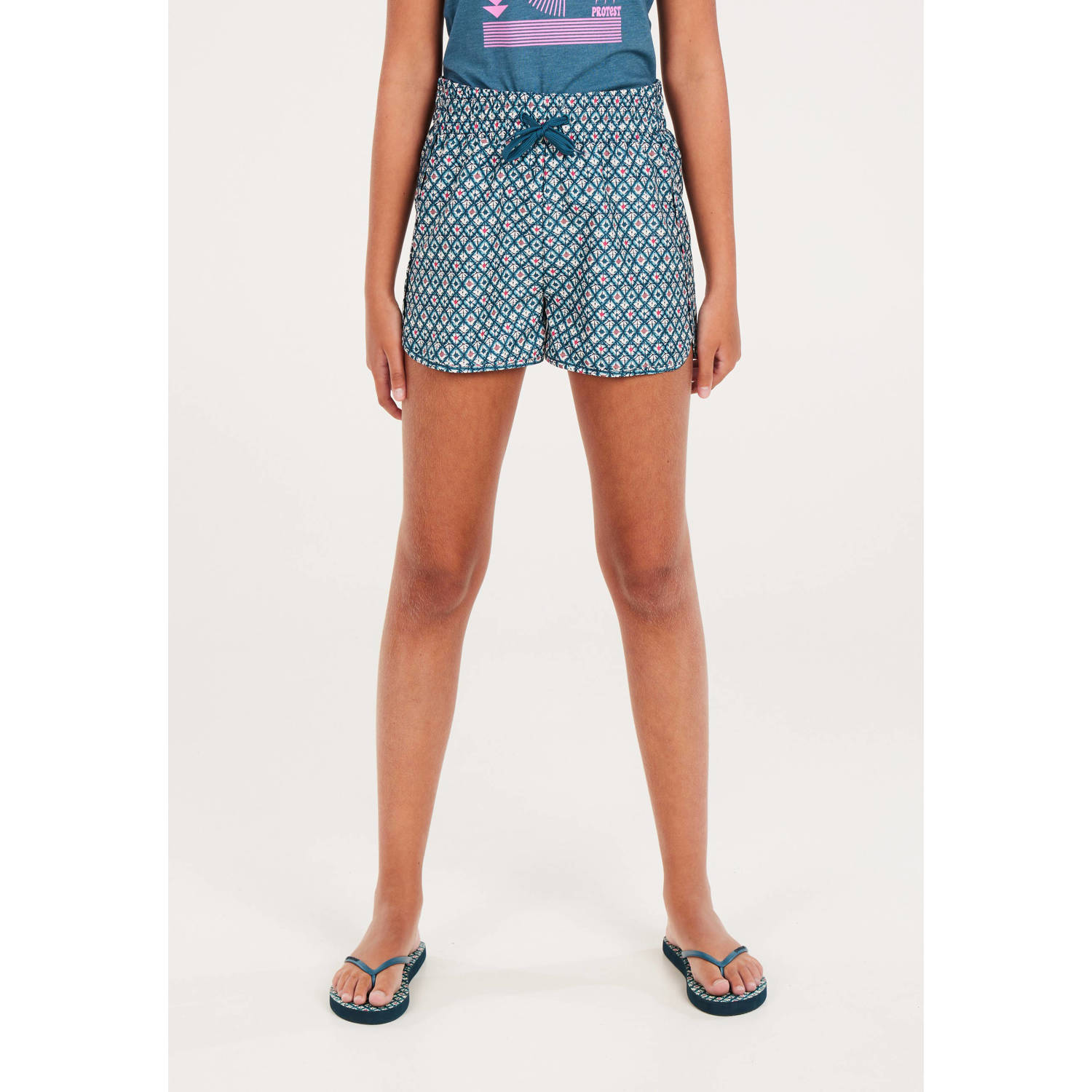 Protest casual short met all over print blauw wit rood