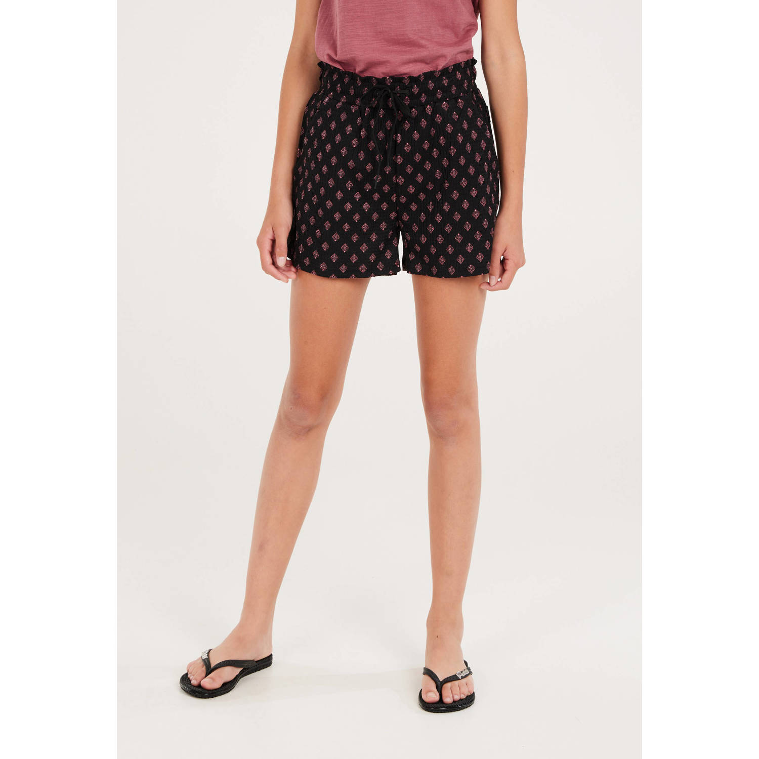 Protest paperbag short met all over print zwart donkerroze Korte broek Meisjes Polyester 116