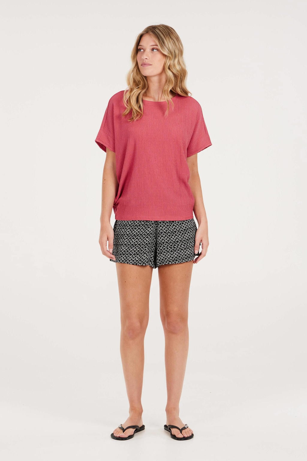 Roze dames Protest T-shirt met effen, korte mouwen, ronde hals en textuur
