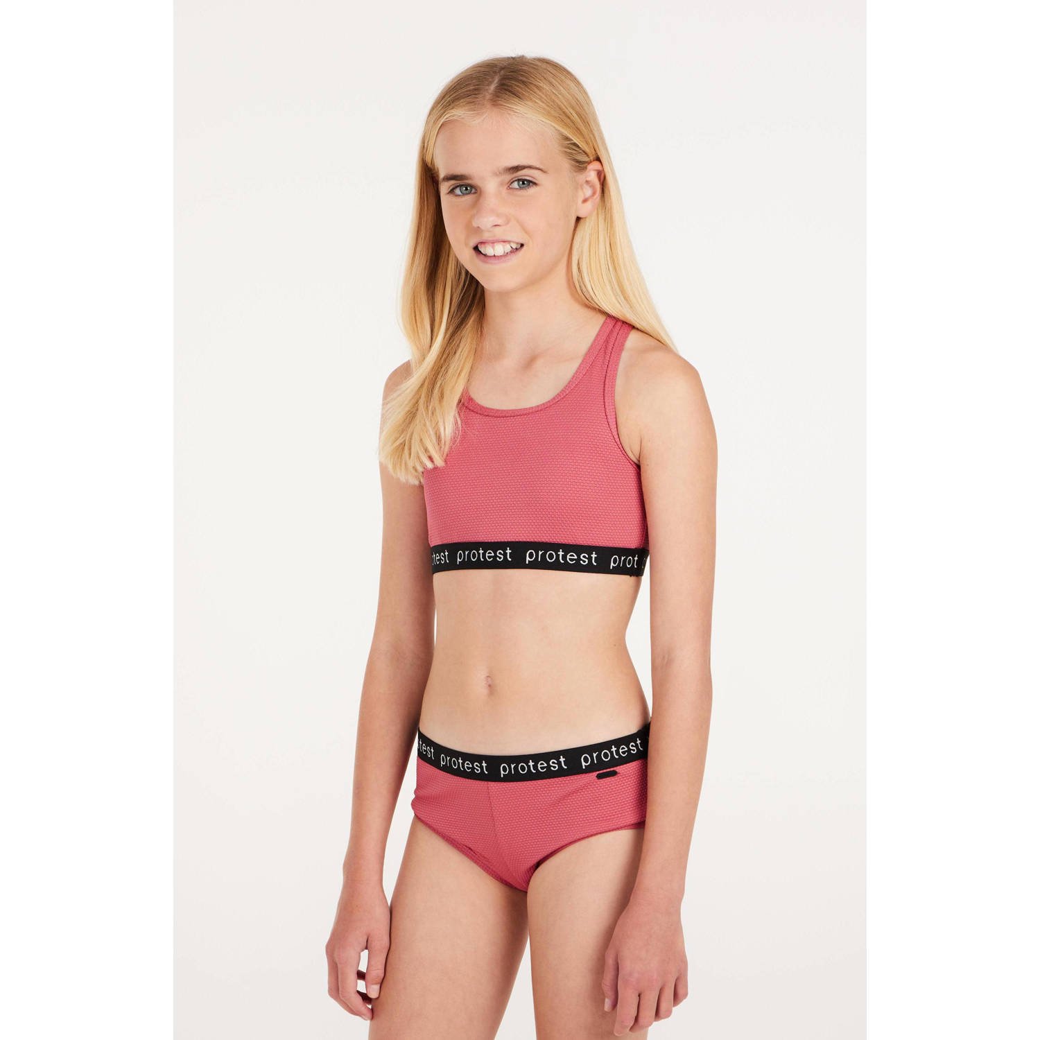 Protest crop bikini PRTBEAU JR roze Meisjes Polyester Effen 104