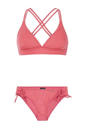 voorgevormde triangel bikini PRTBOOGIE met ribstructuur roze
