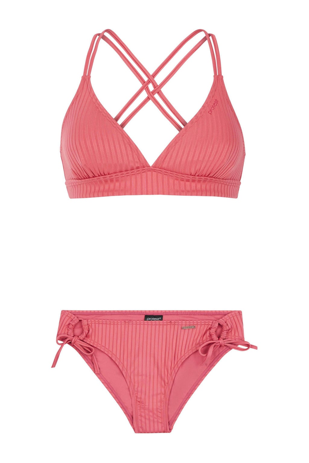 Protest voorgevormde triangel bikini set PRTBOOGIE met ribstructuur roze