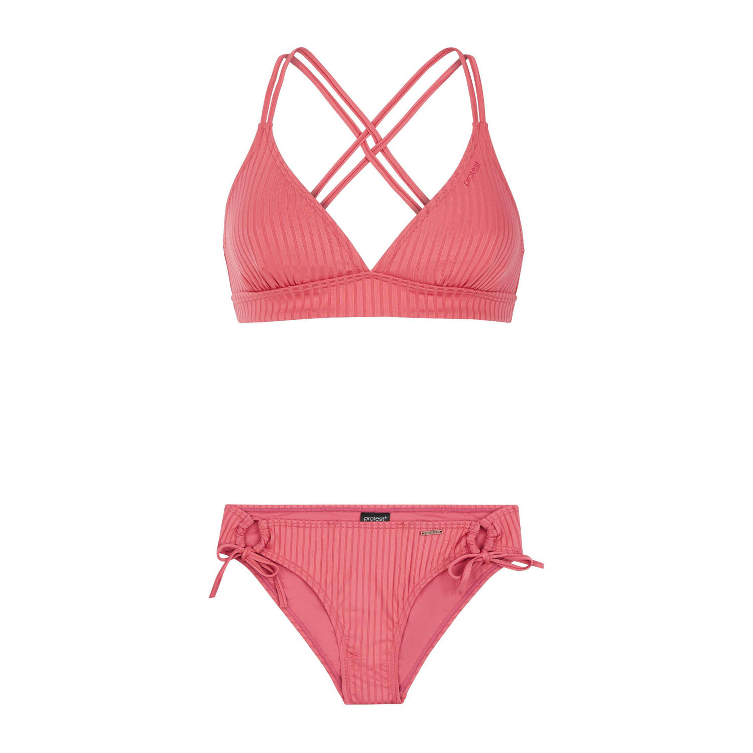 Protest voorgevormde triangel bikini PRTBOOGIE met ribstructuur roze