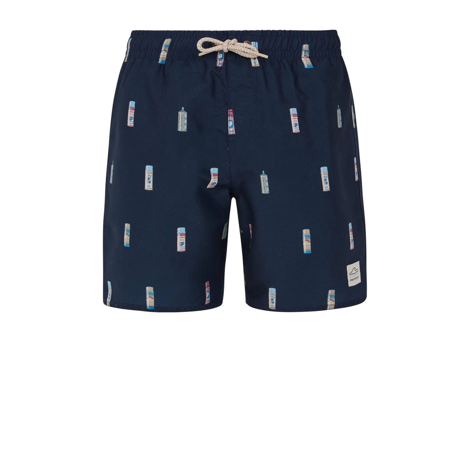 Protest zwemshort PRTBITMAP JR donkerblauw Jongens Polyester All over print 116