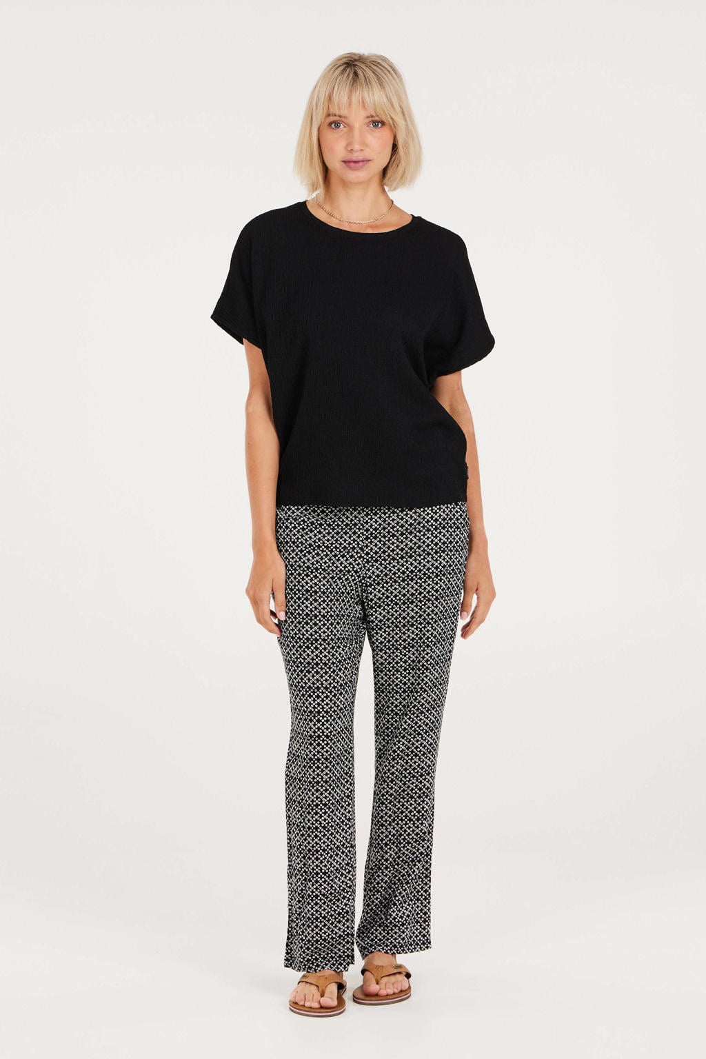 Zwarte dames Protest T-shirt van polyester met effen, korte mouwen, ronde hals en textuur