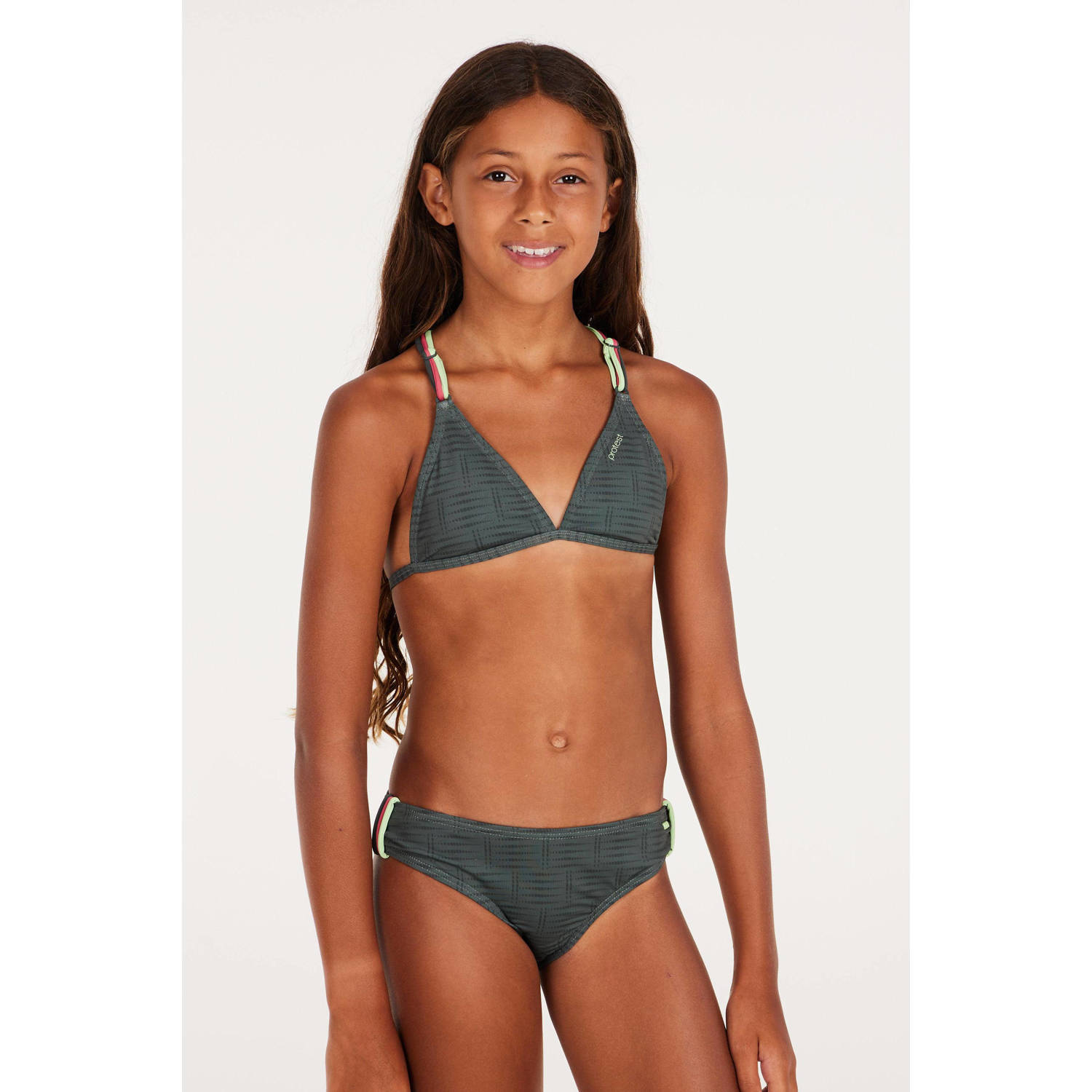 Protest triangel bikini PRTFIMKE JR donkergroen Meisjes Polyester Streep 140