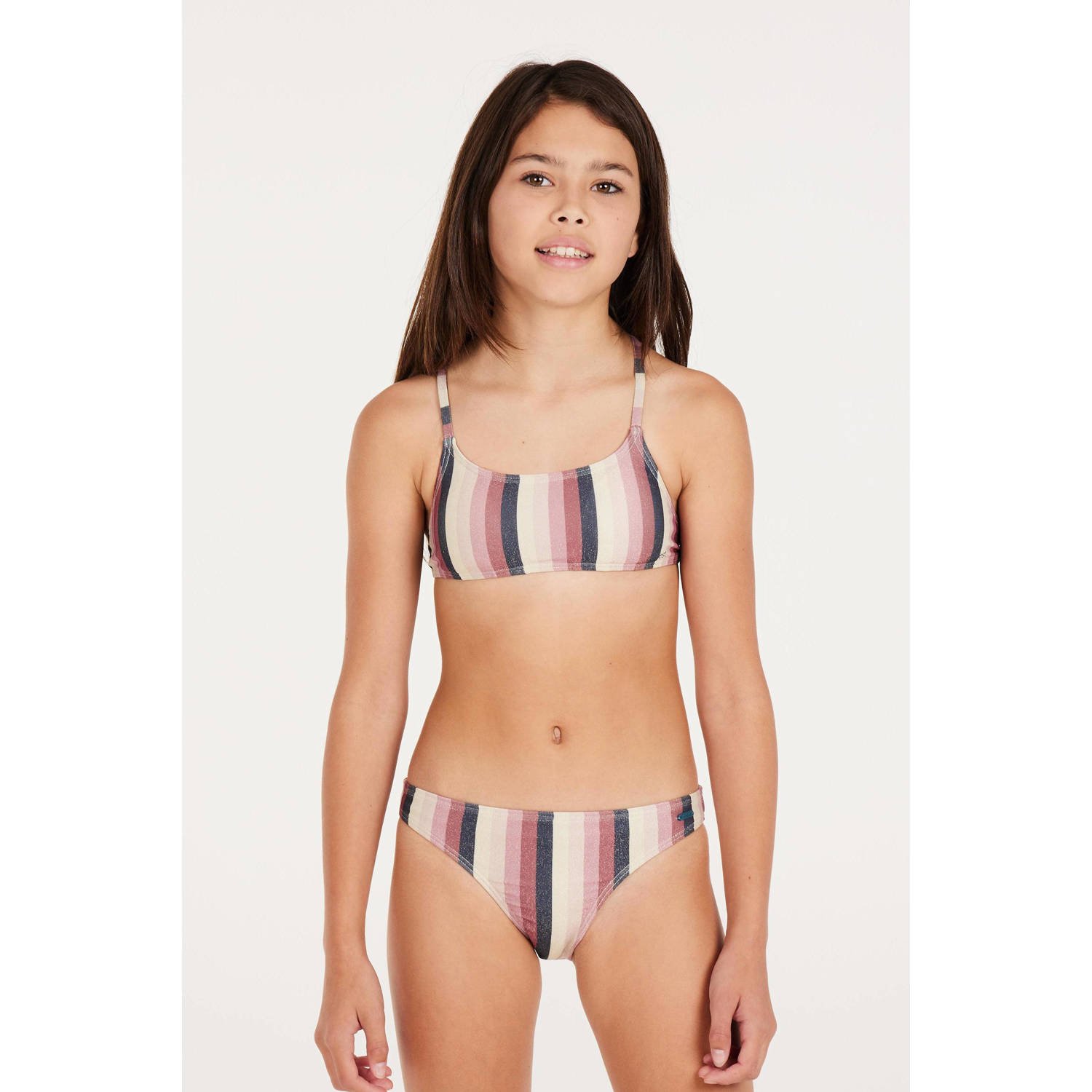 Protest crop bikini met lurex PRTSHEILA JR roze donkerblauw Meisjes Polyester 140