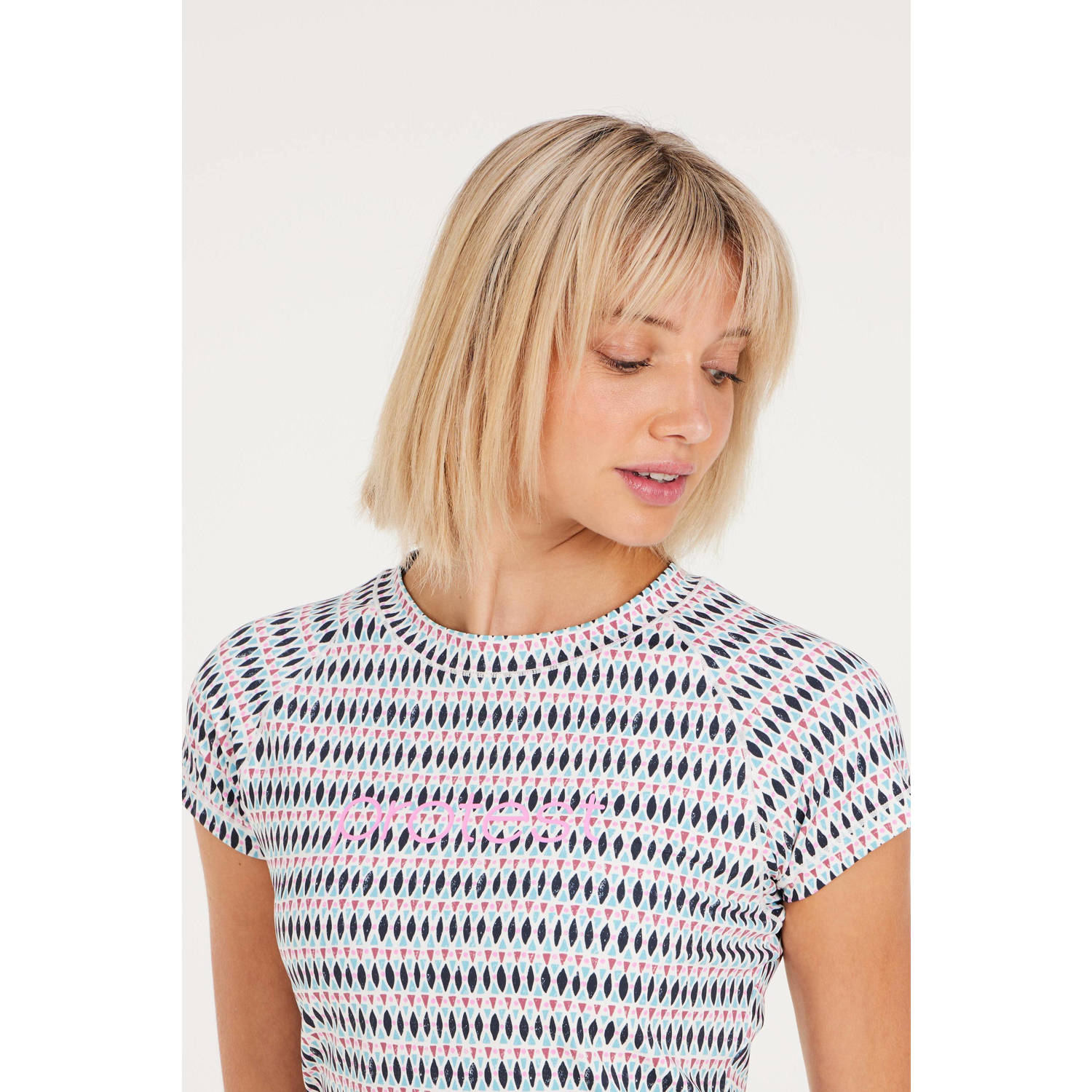 Protest UV T-shirt PRTCATO blauw roze