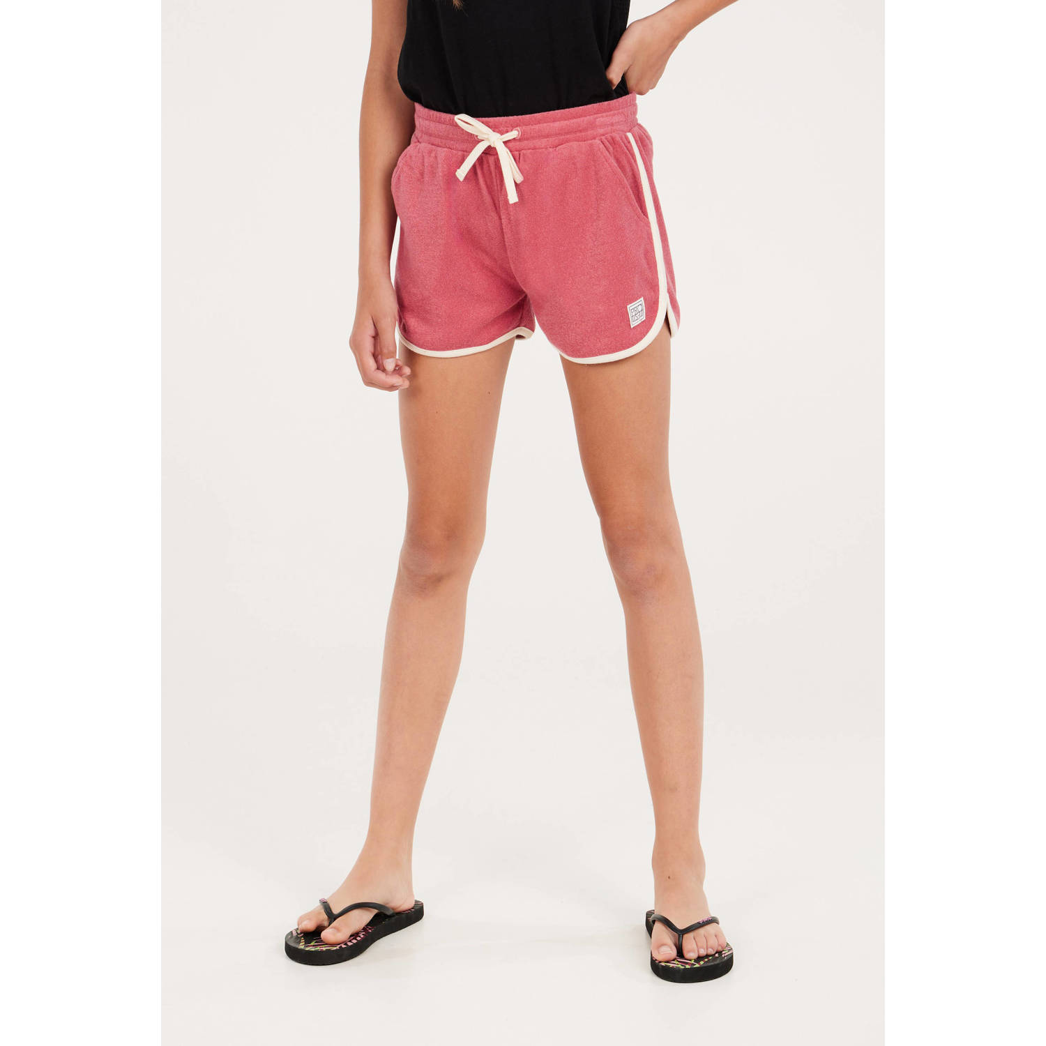 Protest badstof casual short met zijstreep donkerroze wit Korte broek Effen 104