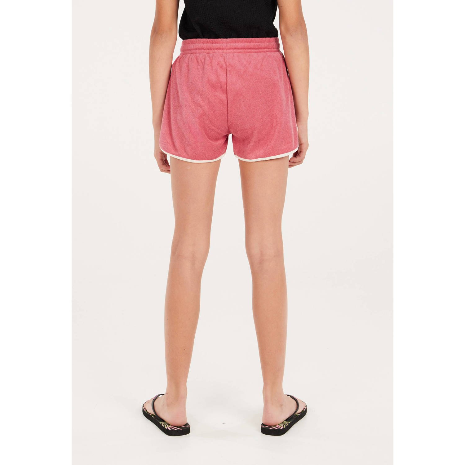 Protest badstof casual short met zijstreep donkerroze wit