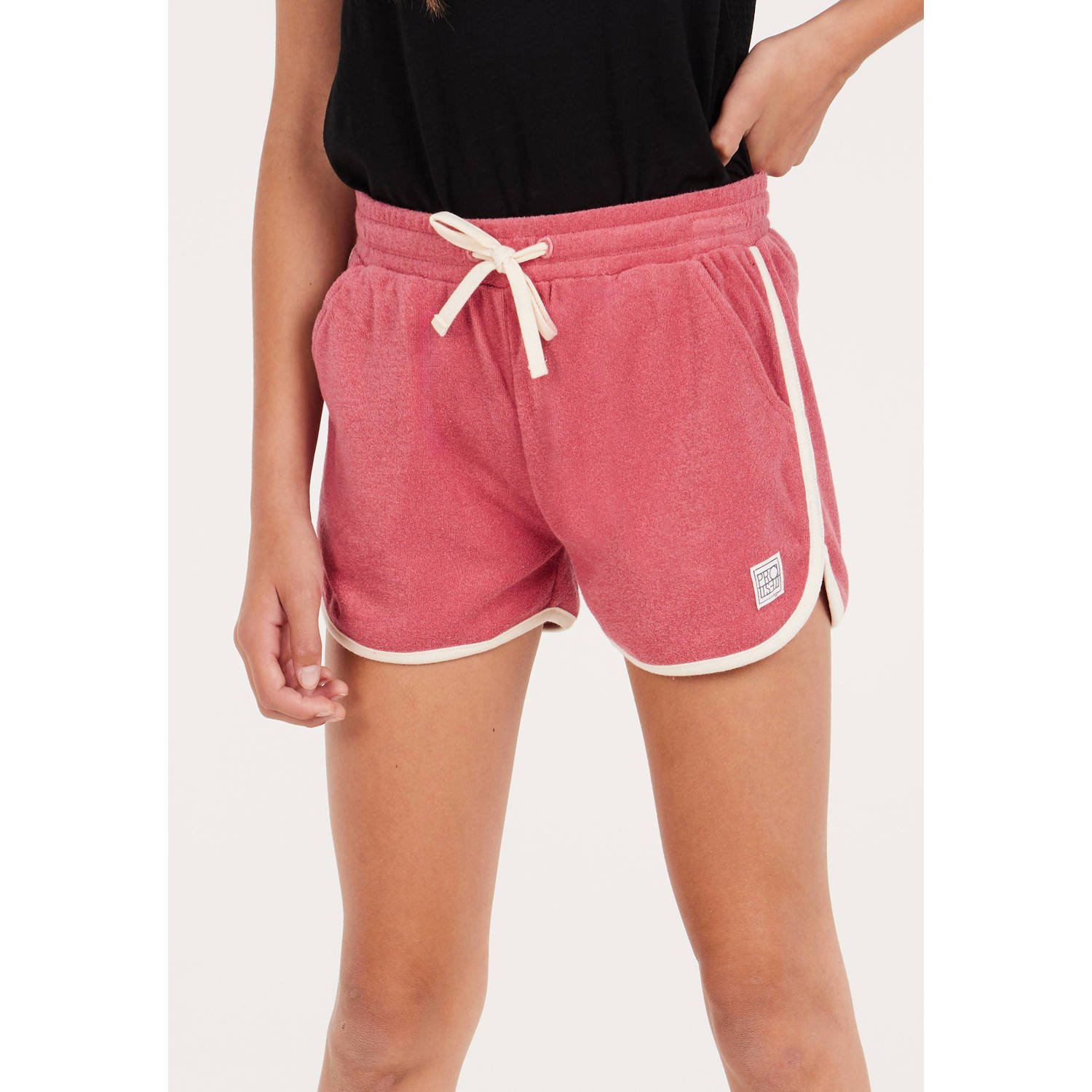 Protest badstof casual short met zijstreep donkerroze wit