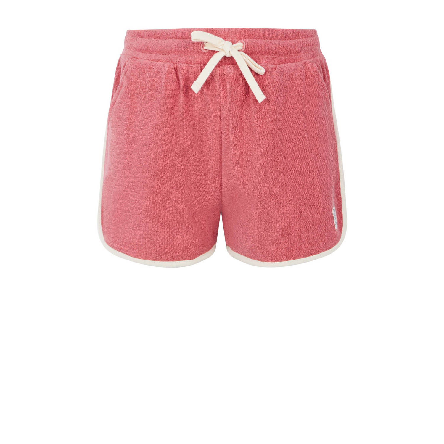 Protest badstof casual short met zijstreep donkerroze wit