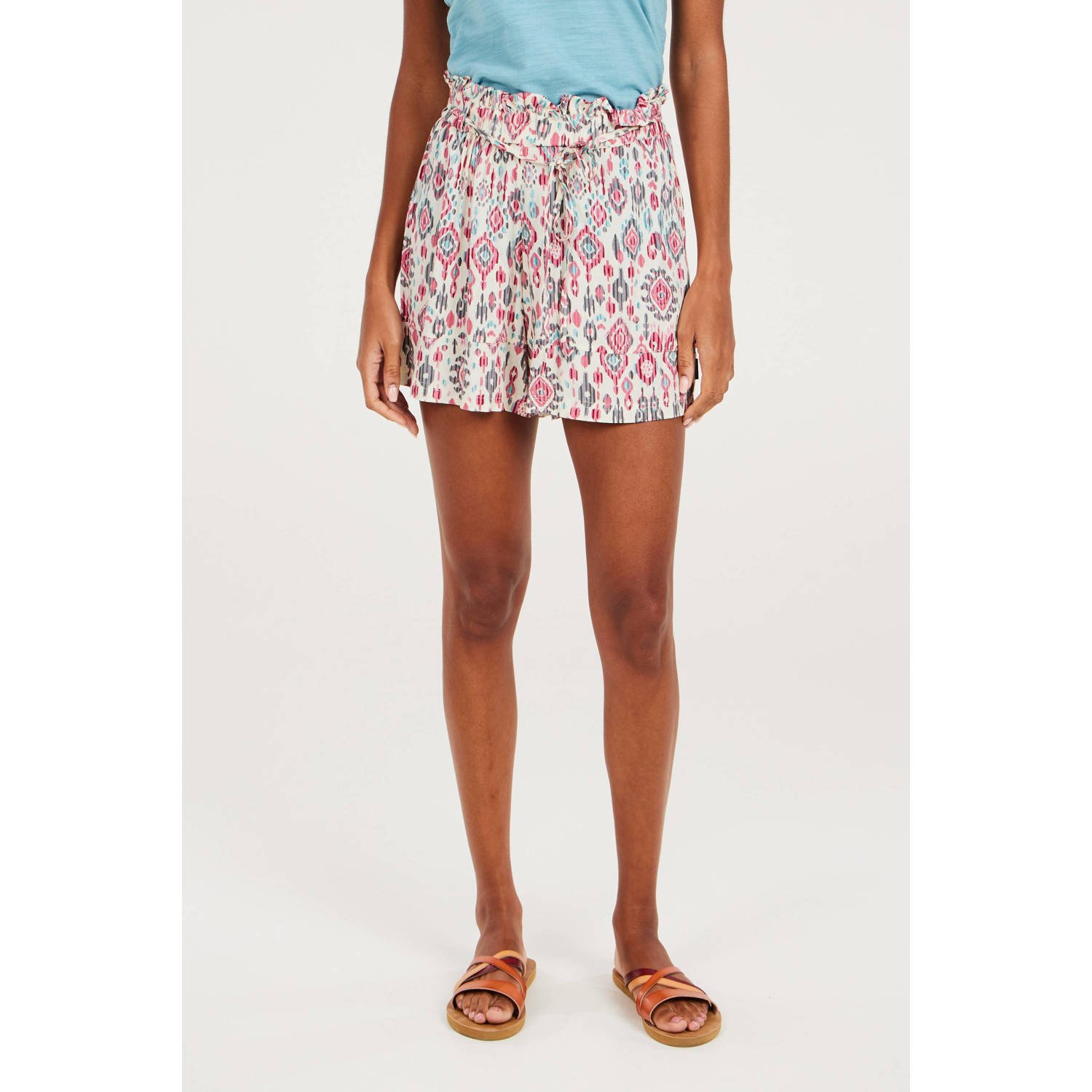 Protest high waist loose fit short met all over print ecru roze blauw