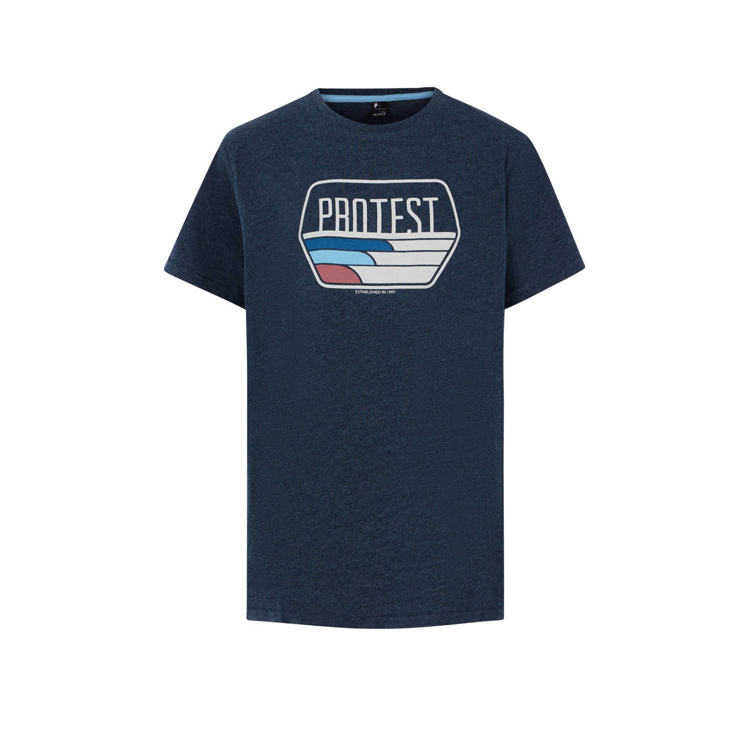 Protest T-shirt met printopdruk donkerblauw Jongens Stretchkatoen Ronde hals 104