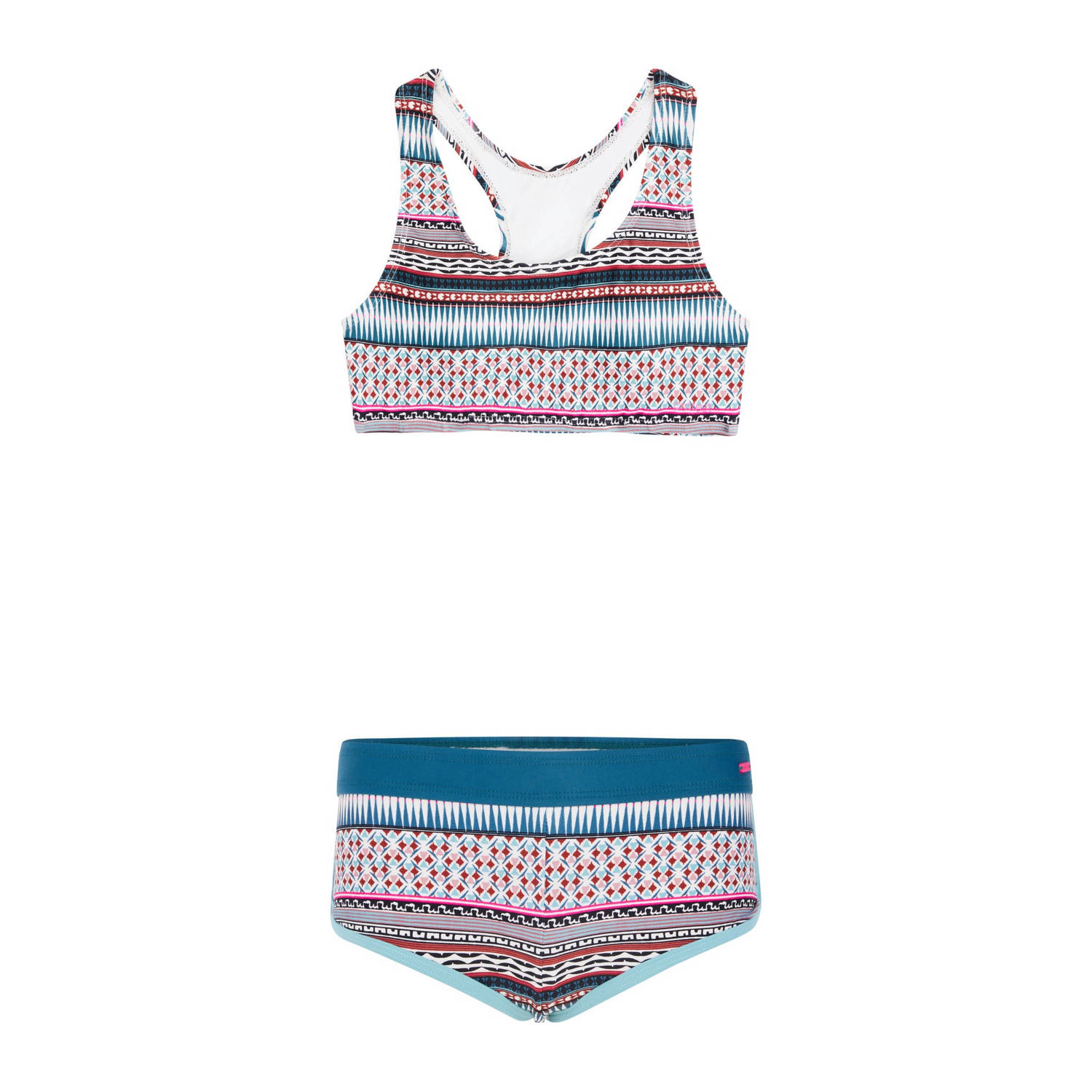 Protest crop bikini PRTMIRROR JR blauw wit rood Meisjes Polyamide All over print 128