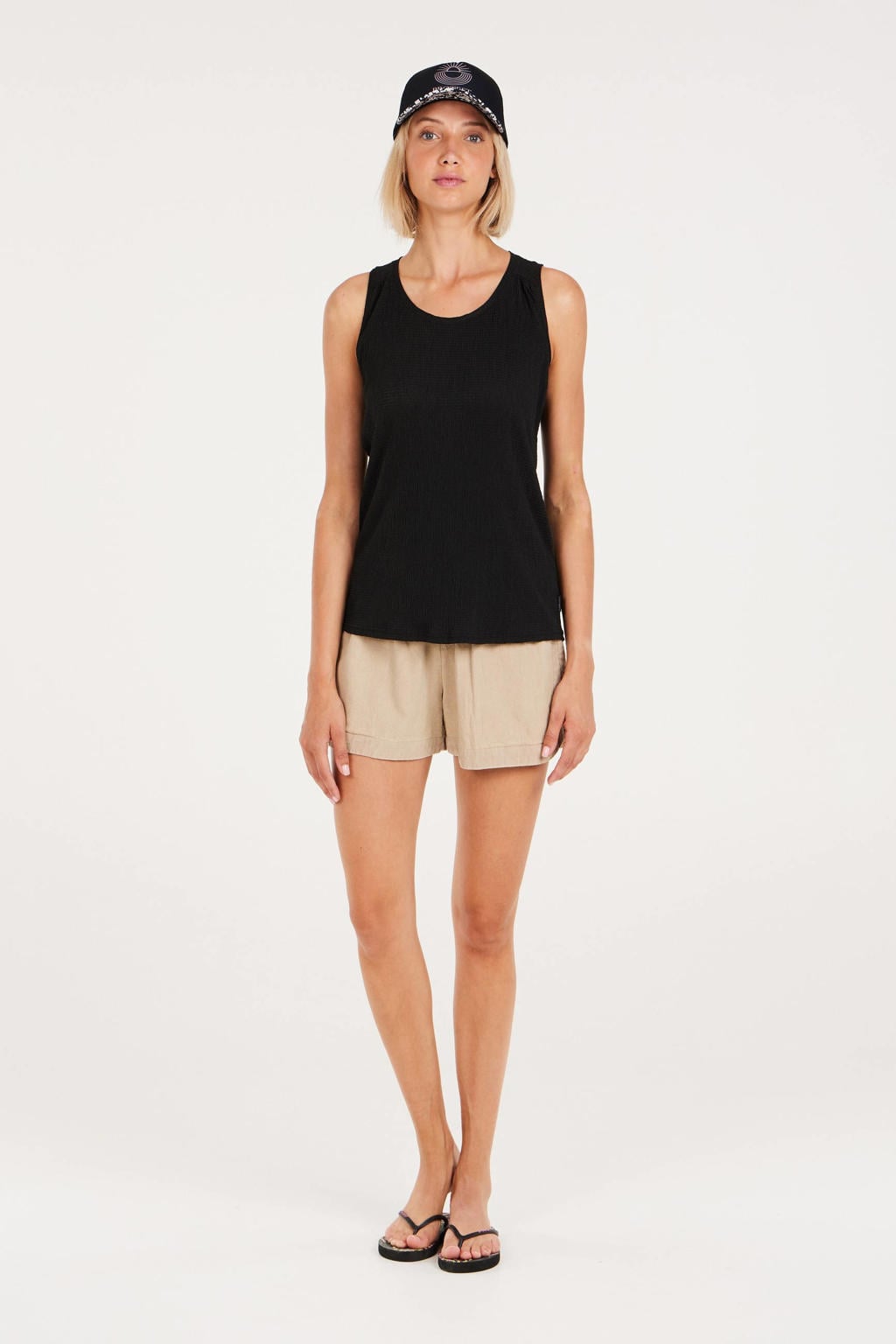 Beige dames Protest loose fit short van katoen met regular waist, elastische tailleband met koord en effen