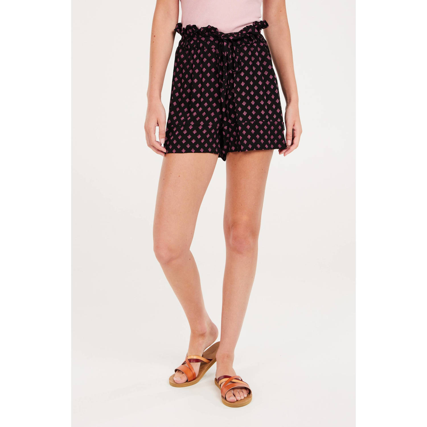 Protest high waist loose fit short met all over print zwart roze