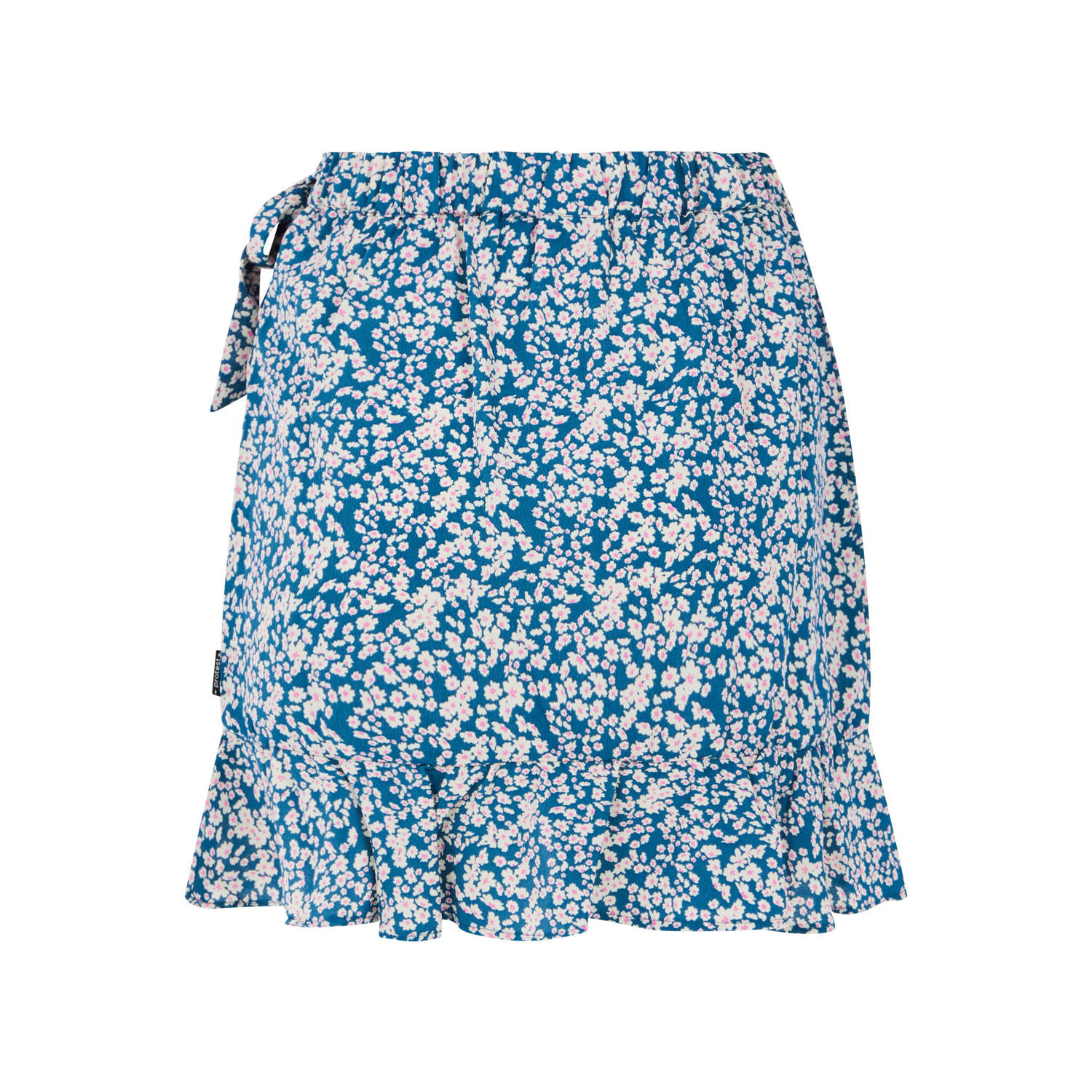 Protest rok met all over print en ruches blauw ecru roze